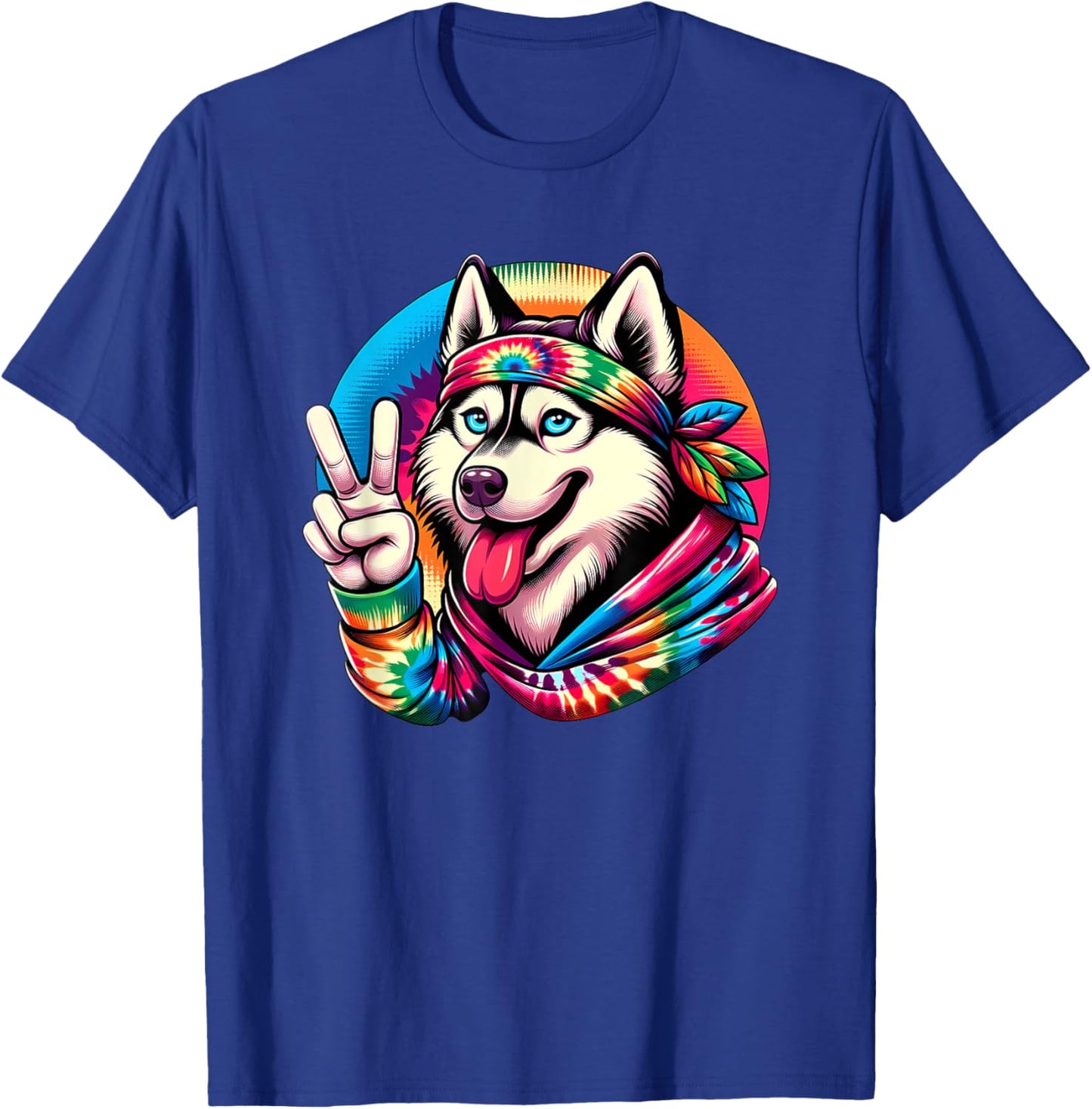 Peace Sign Tie Dye Husky dog T-Shirt - T-Shirt | Royal