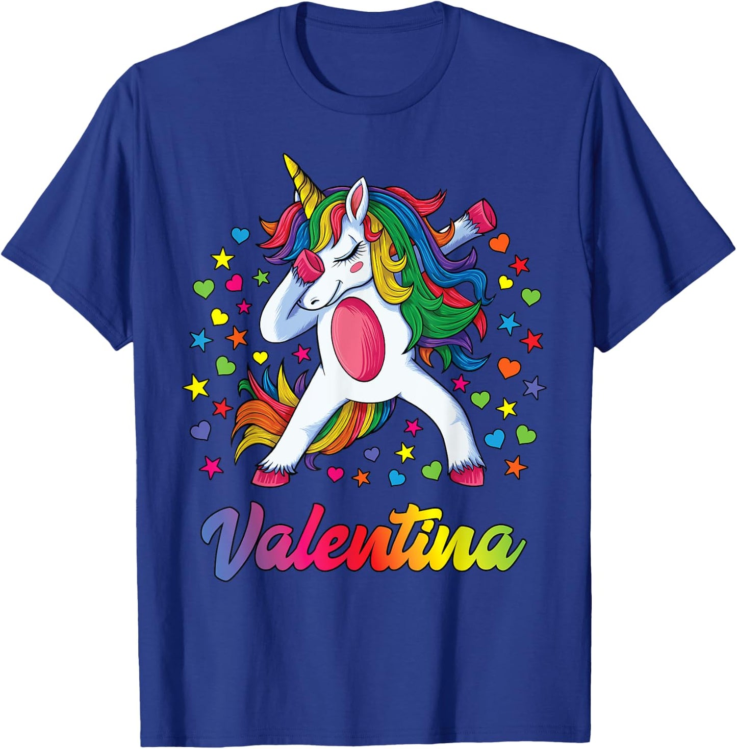 Valentina Dabbing Unicorn Rainbow Personalized Name Custom T-Shirt - T-Shirt | Royal
