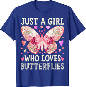 Butterfly Just A Girl Who Loves Monarch Bug Insect Flower T-Shirt - T-Shirt | Royal