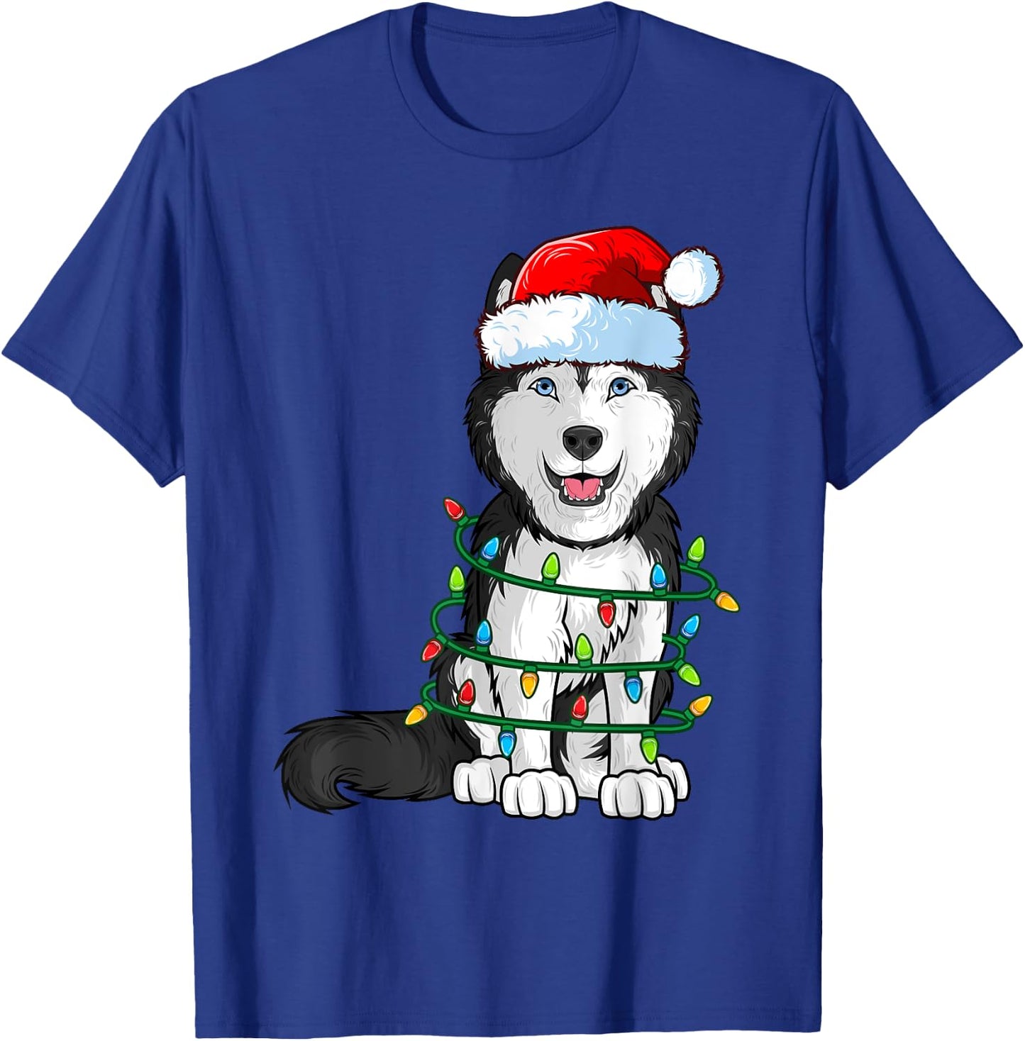 Siberian Husky Christmas Santa Hat Xmas Lights Dog Boys Girl T-Shirt - T-Shirt | Royal
