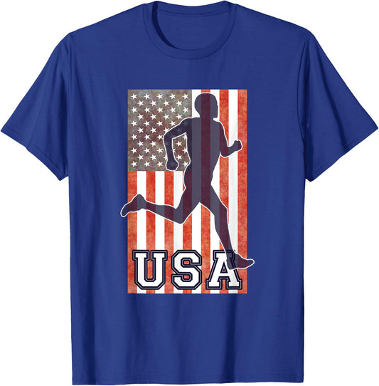 USA Running Track & Field Team American Flag Runner T-Shirt - T-Shirt | Royal