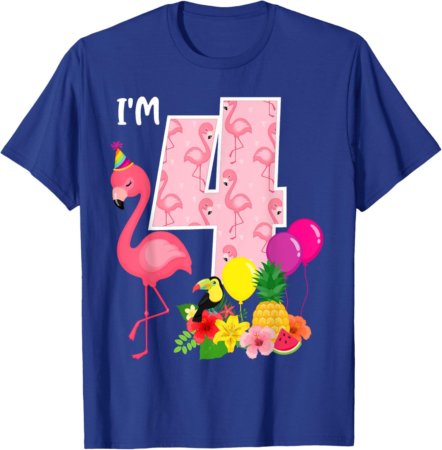 Flamingo Birthday I'm 4 Tropical Flamingo Theme 4th Birthday T-Shirt - T-Shirt | Royal