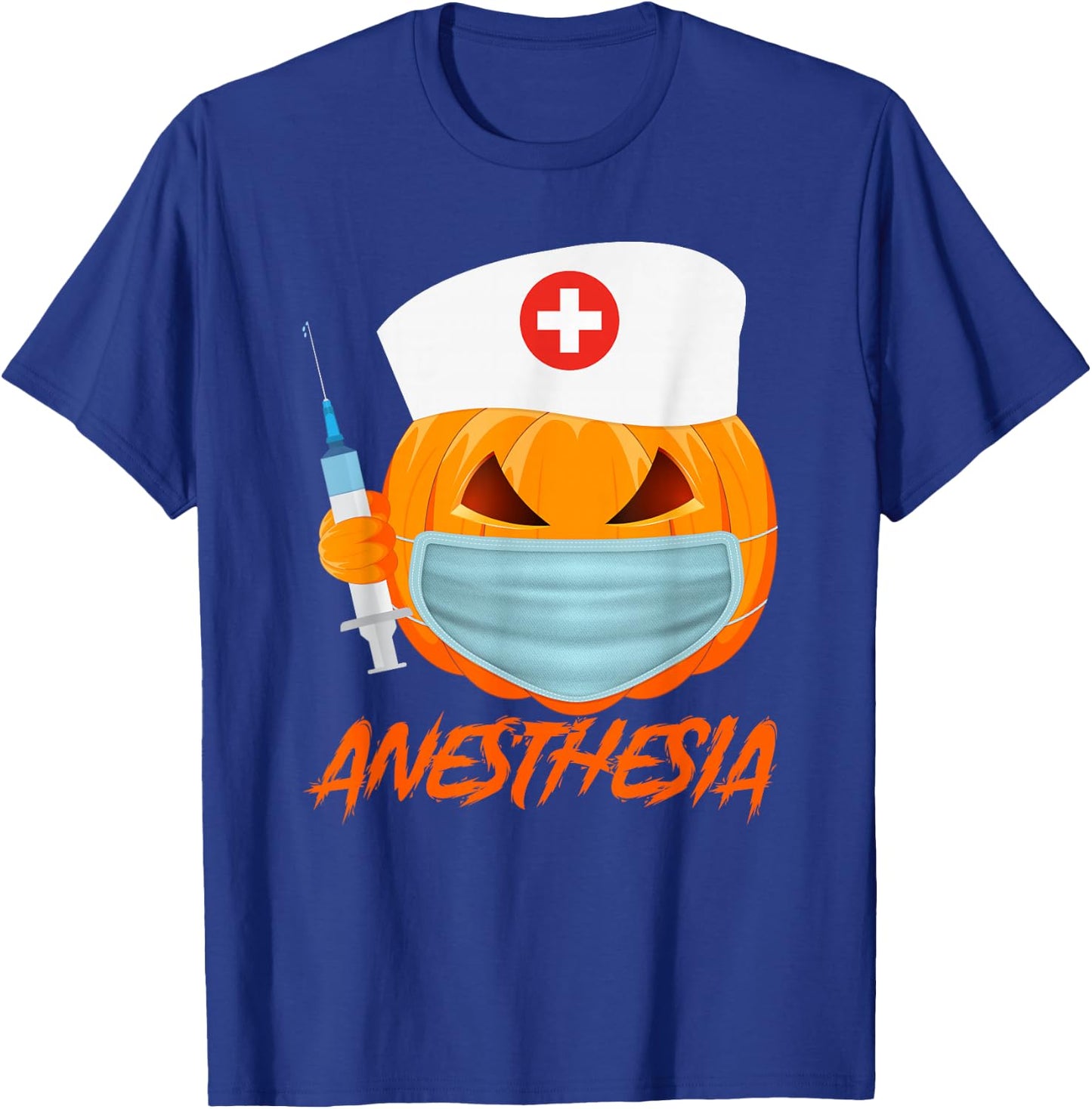 Halloween ANESTHESIA Pumpkin Wearing a mask Nurse T-Shirt - T-Shirt | Royal