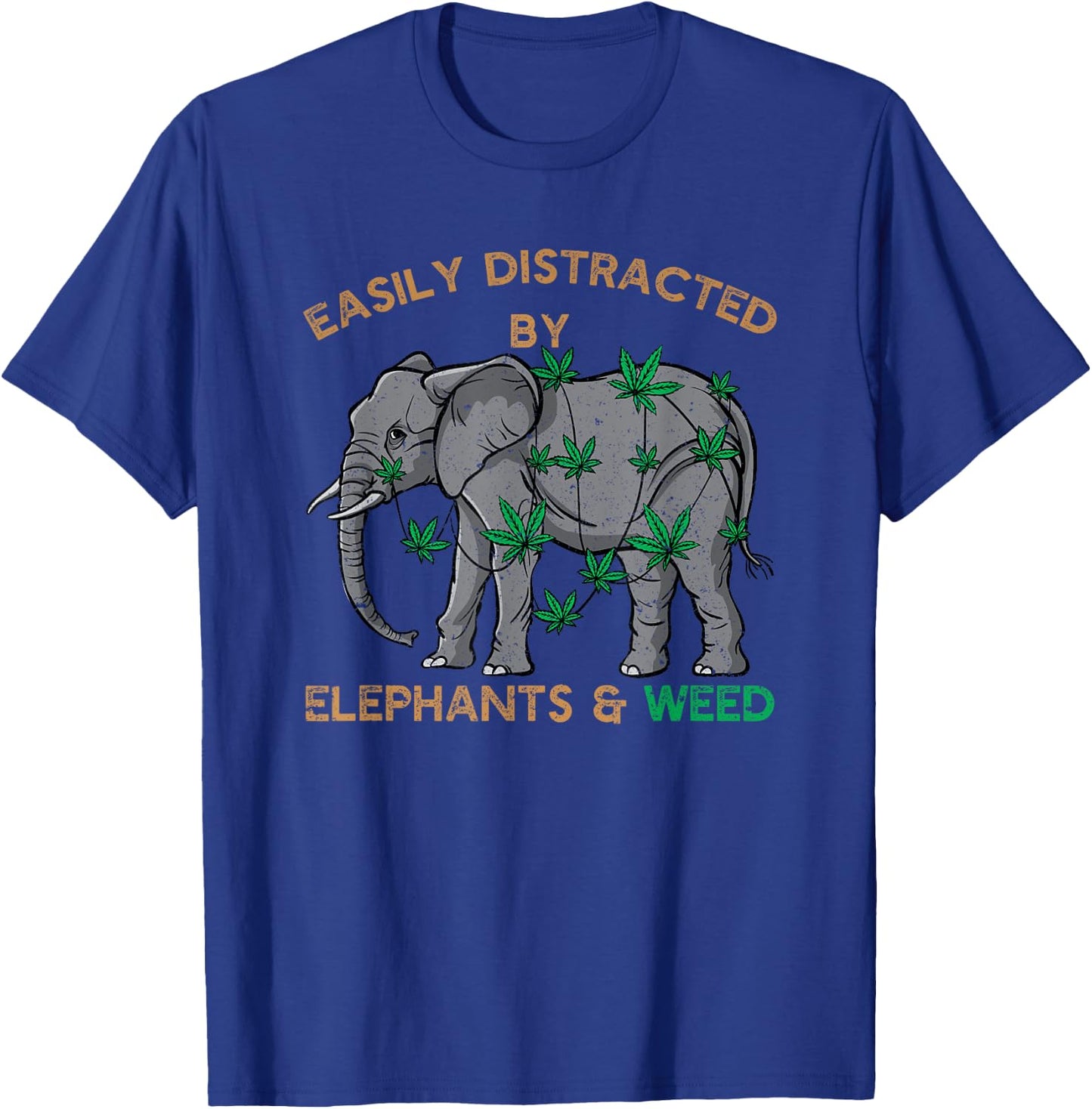 Tender Buds Easily Distracted By Elephants and Weed Black Cotton Blend T-Shirt - T-Shirt | Royal