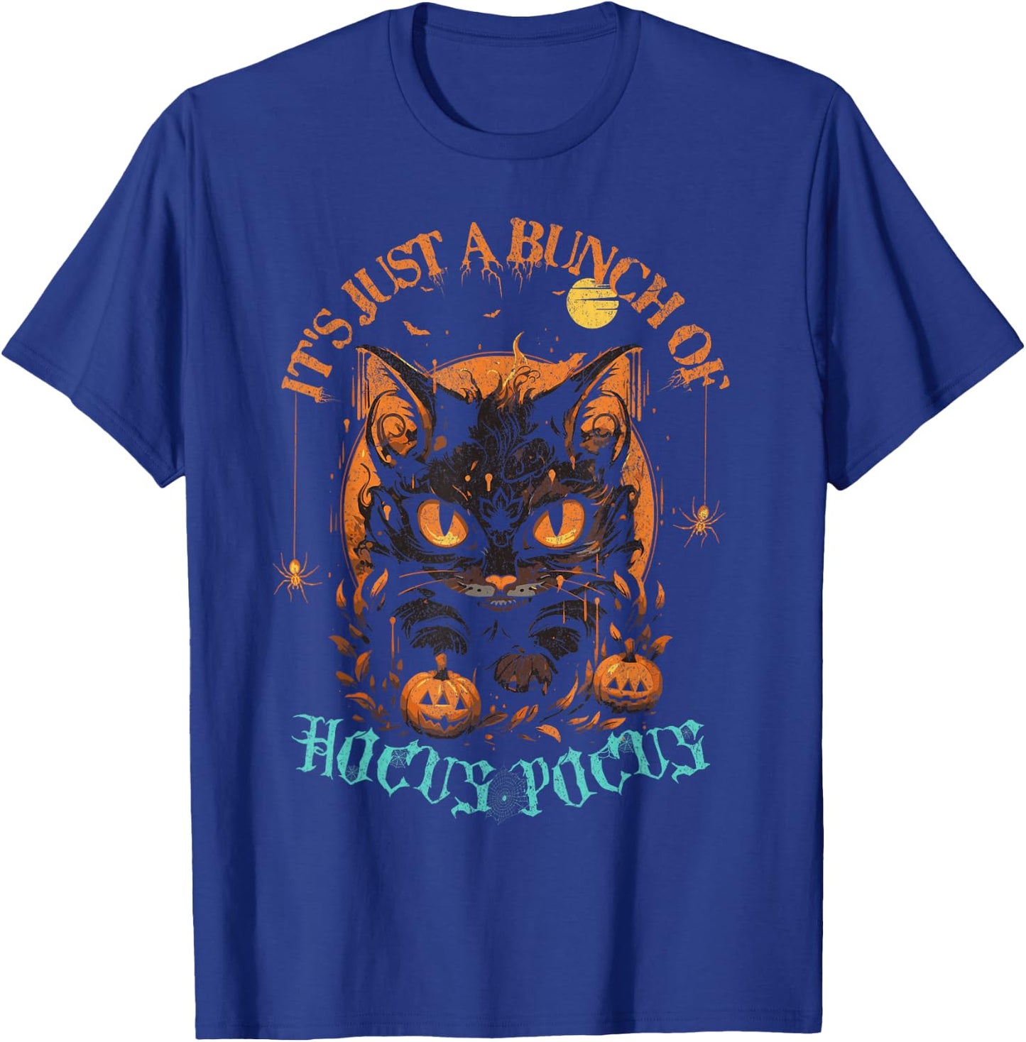 Vintage Halloween Black Cat It's Just A Bunch of Hocus Pocus Men Women T-Shirt - T-Shirt | Royal