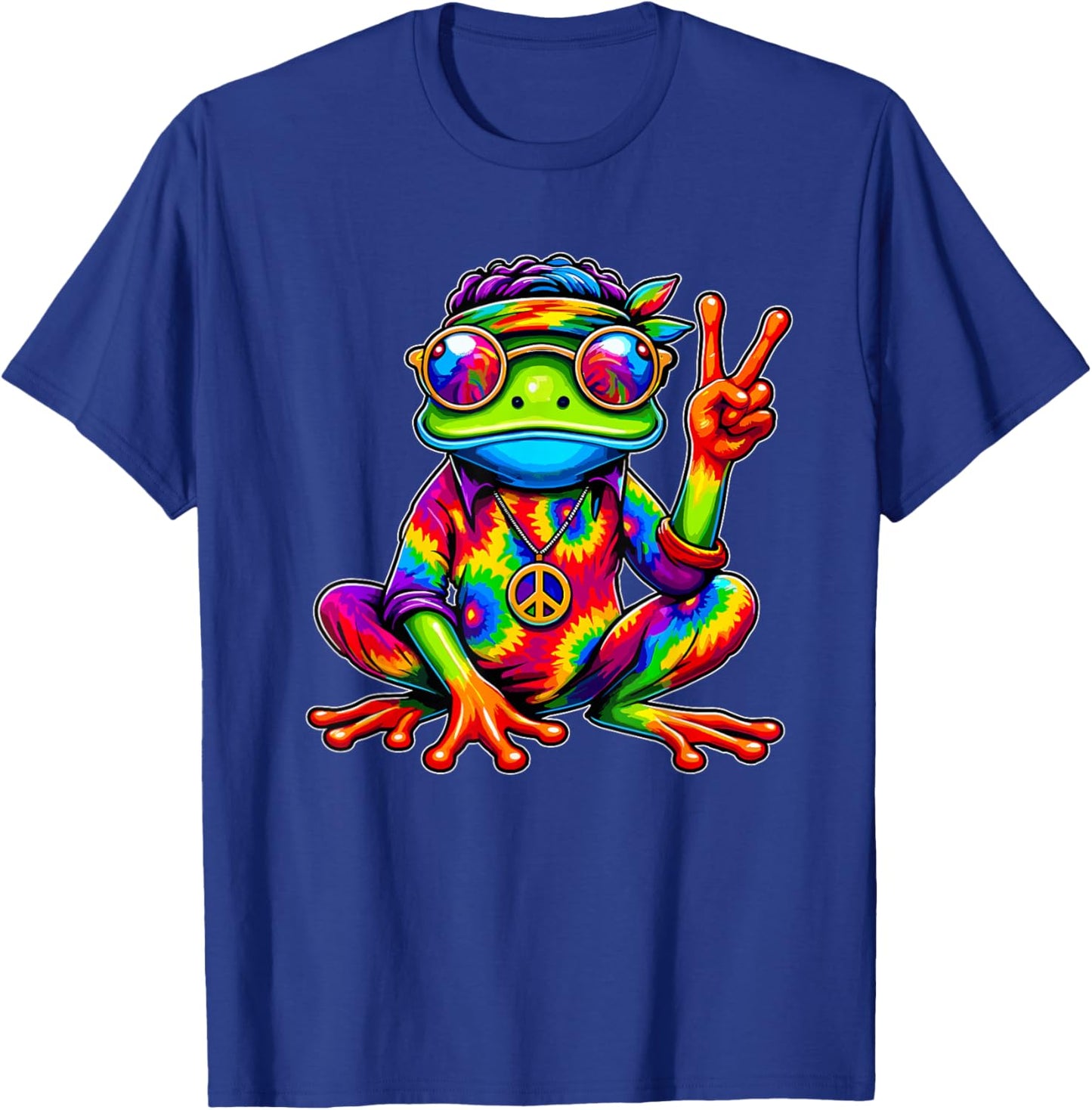 Hippie Tie-Dye Frog, 70s Party & 60s Costume, Peace Sign T-Shirt - T-Shirt | Royal