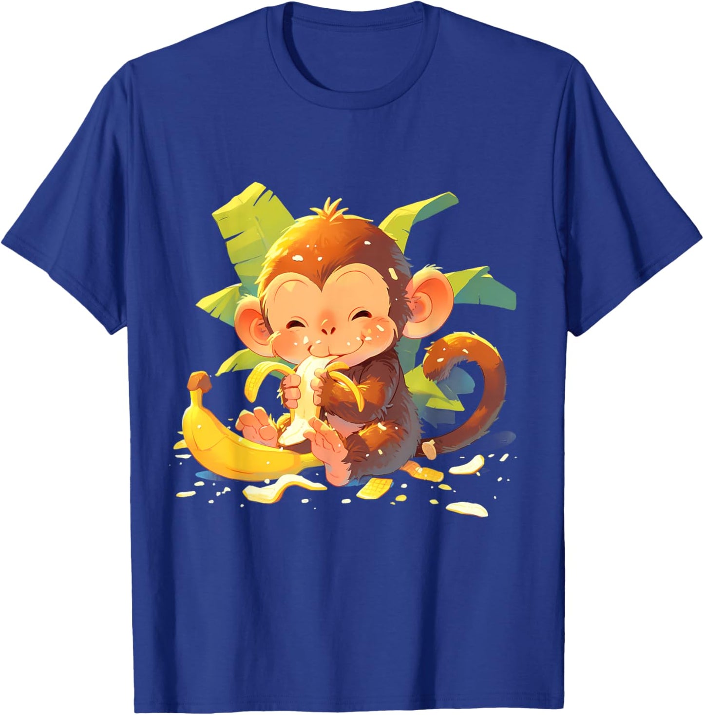 Banana Monkey Artwork Drawing Colourful Cute Monkey T-Shirt - T-Shirt | Royal