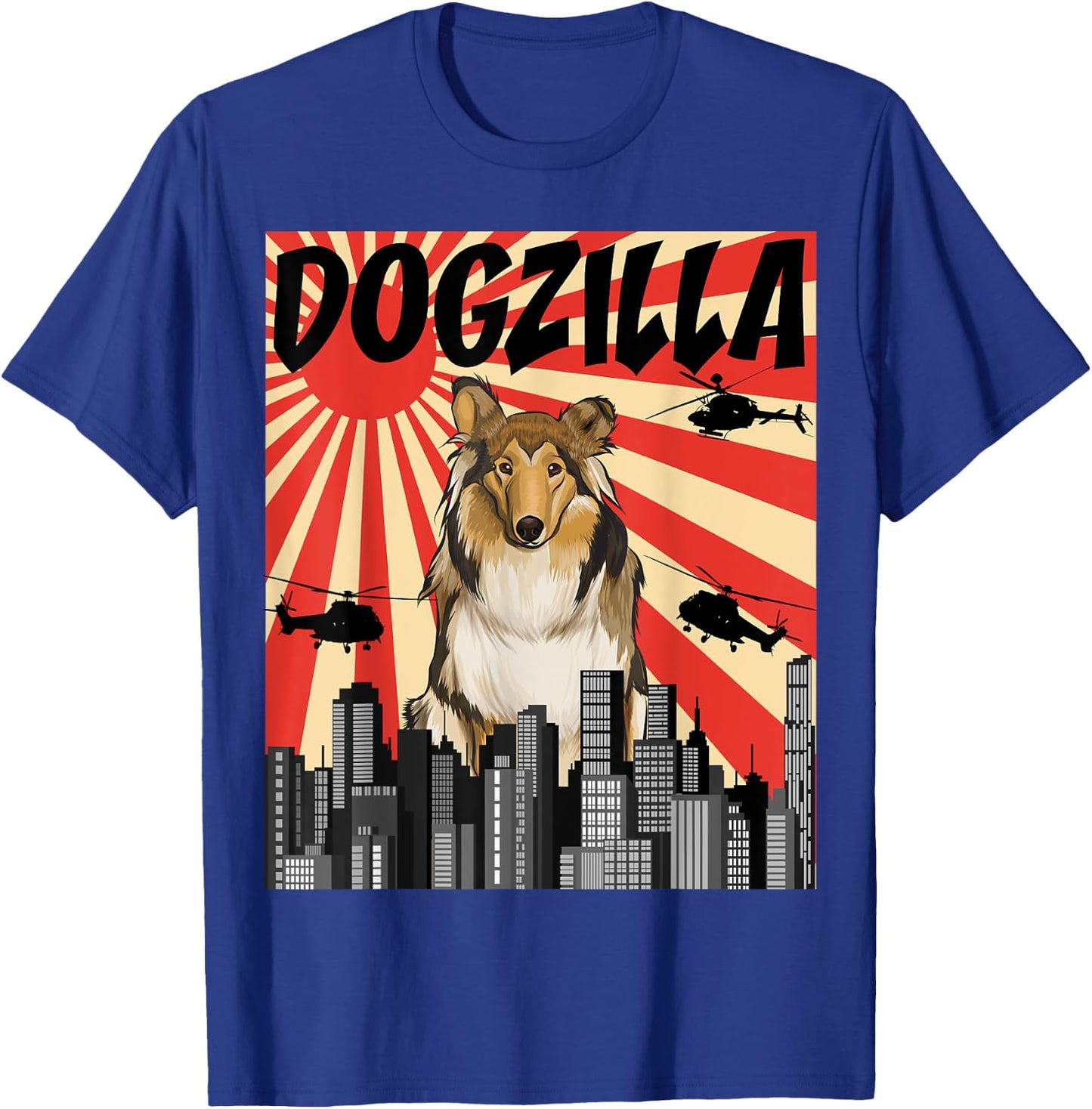 Funny Retro Japanese Dogzilla Collie T-Shirt - T-Shirt | Royal