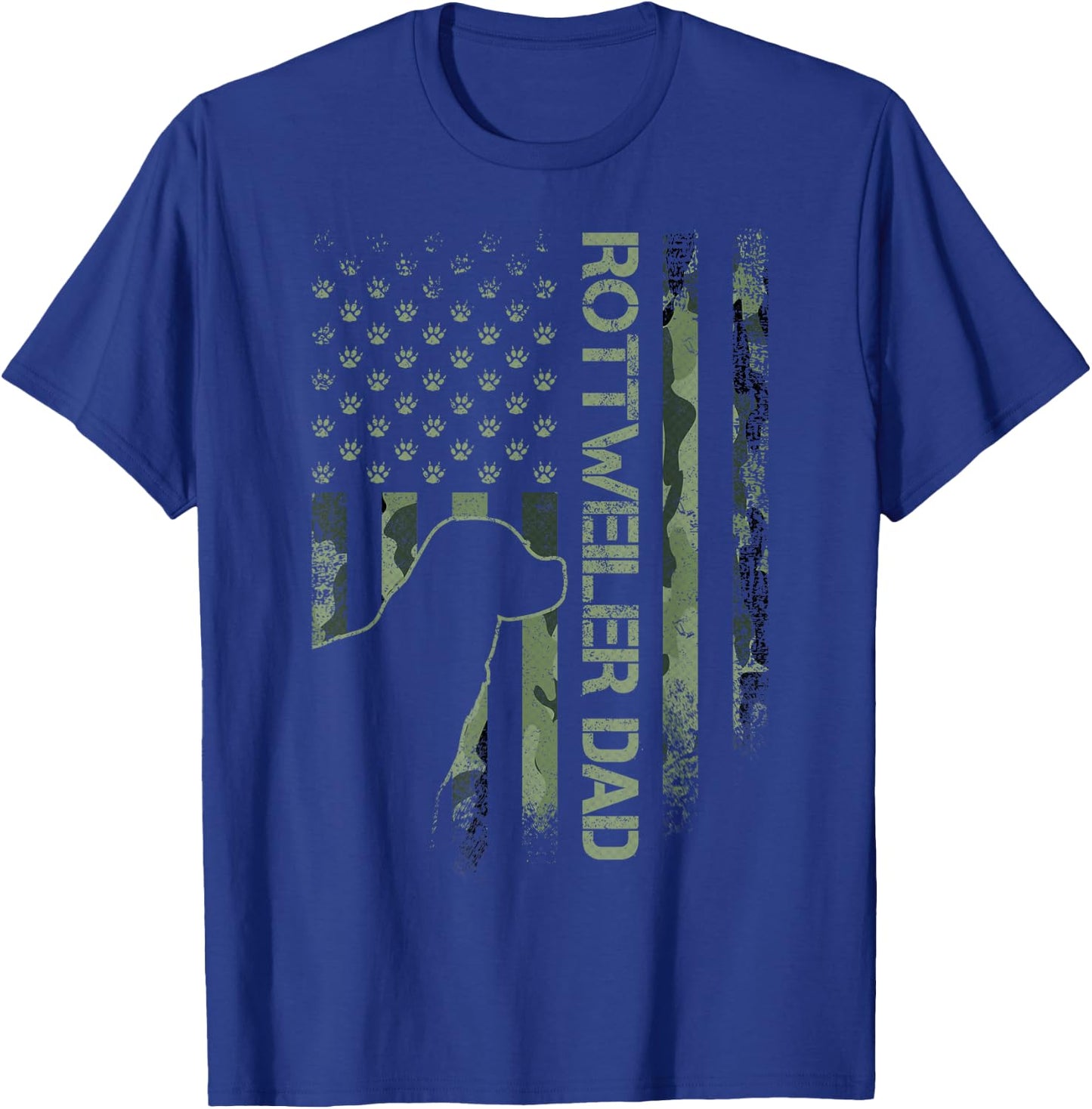 Vintage USA Camo Flag Proud Rottweiler Dad Rottie Silhouette T-Shirt - T-Shirt | Royal
