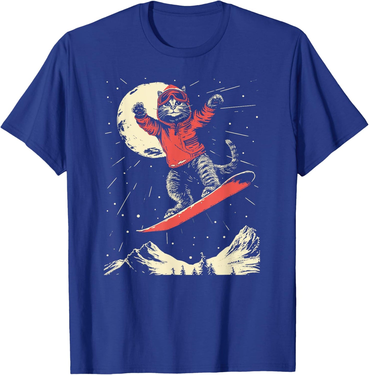 Cat Snowboard Ski Lover Women Kids Mountain Skier T-Shirt - T-Shirt | Royal