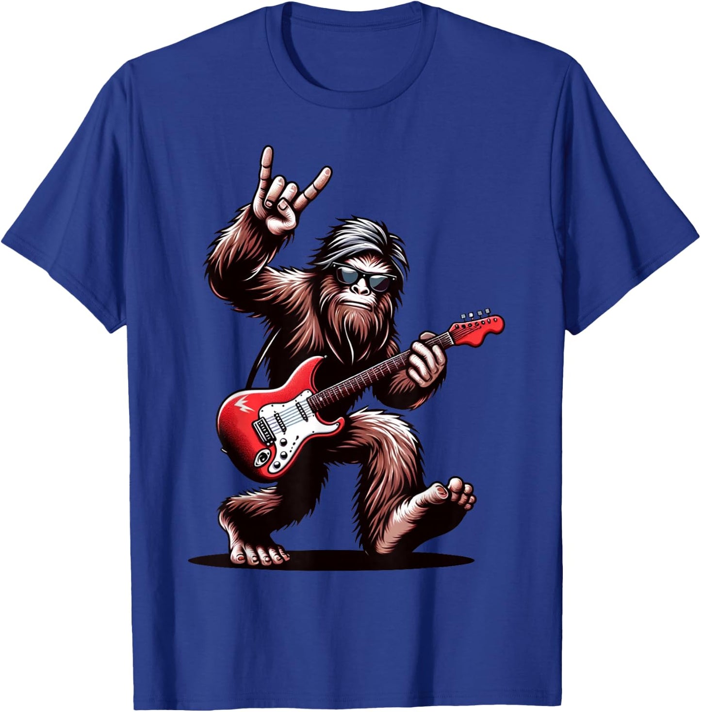 Bigfoot Rock On Sasquatch Rock and Roll Playing Guitar Music T-Shirt - T-Shirt | Royal