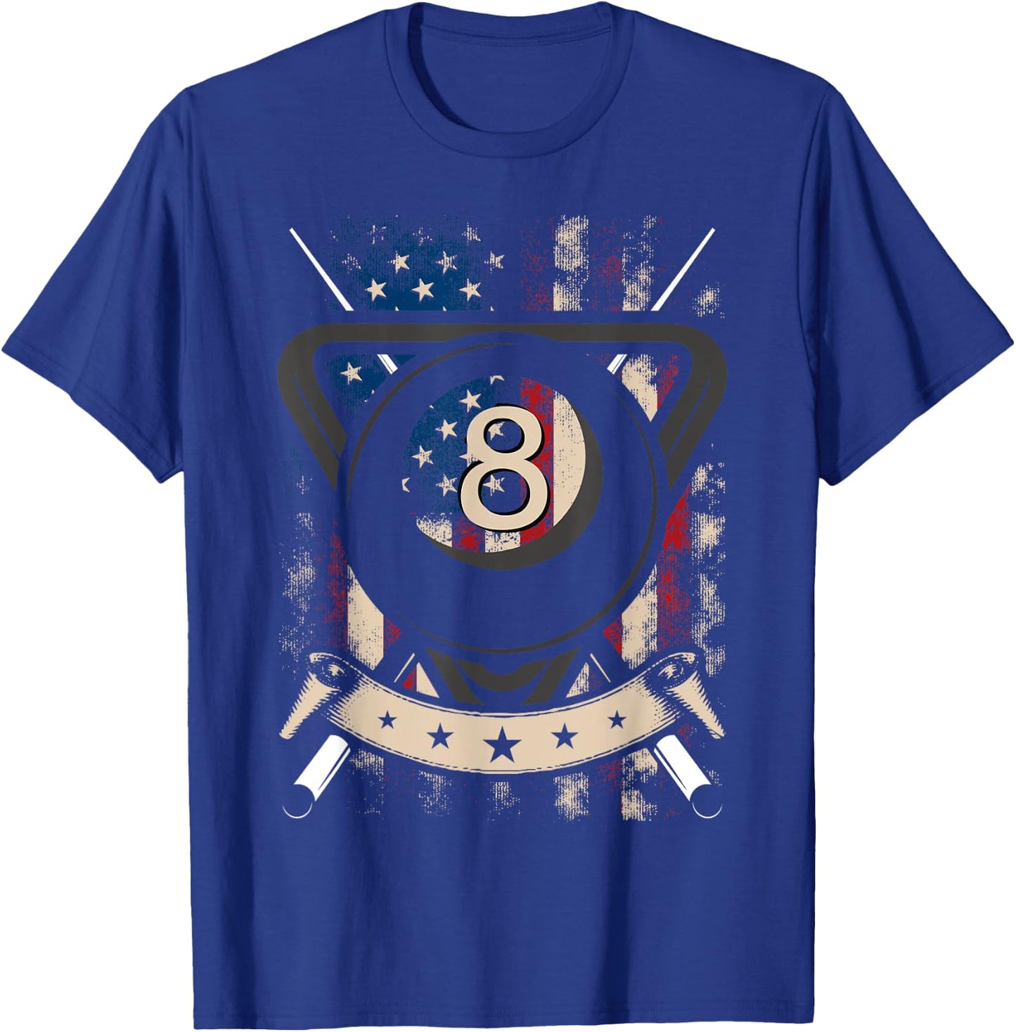 Pool Snooker Billiards Player 8 Ball USA American Flag Women Men T-Shirt - T-Shirt | Royal