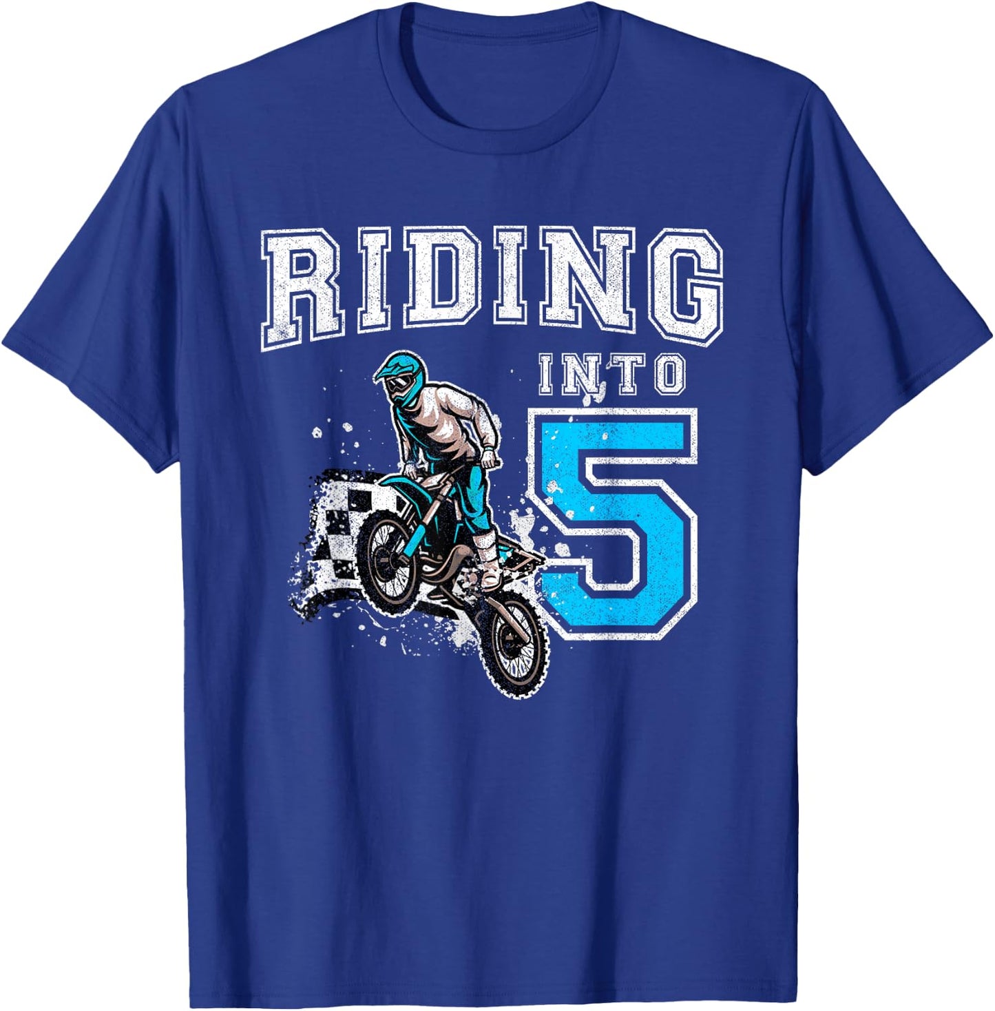 Riding Into 5 Years Old 5th Birthday Boy Dirt Bike Party T-Shirt - T-Shirt | Royal