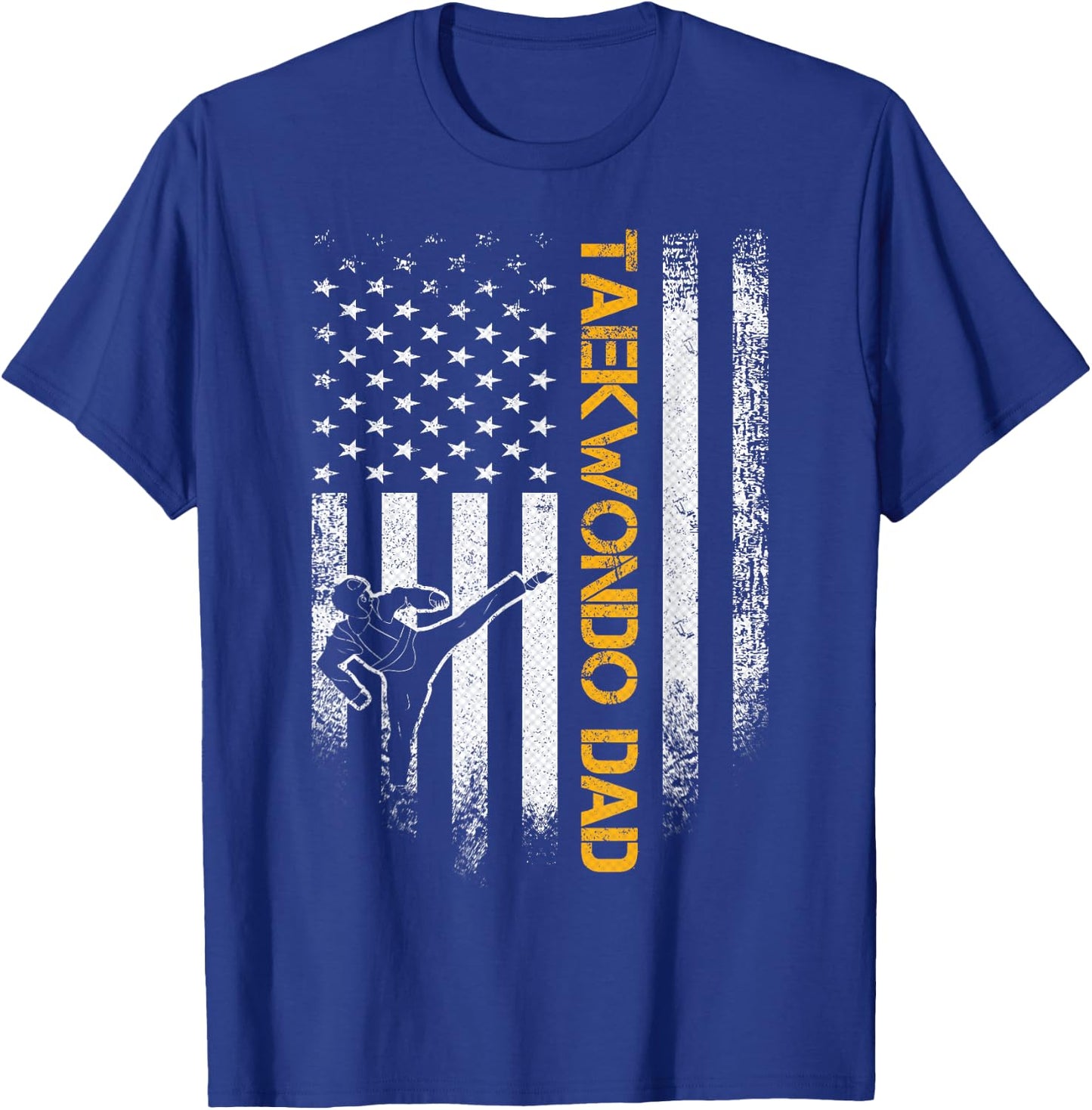 Vintage USA Flag Korea Taekwondo Training Dad Silhouette T-Shirt - T-Shirt | Royal