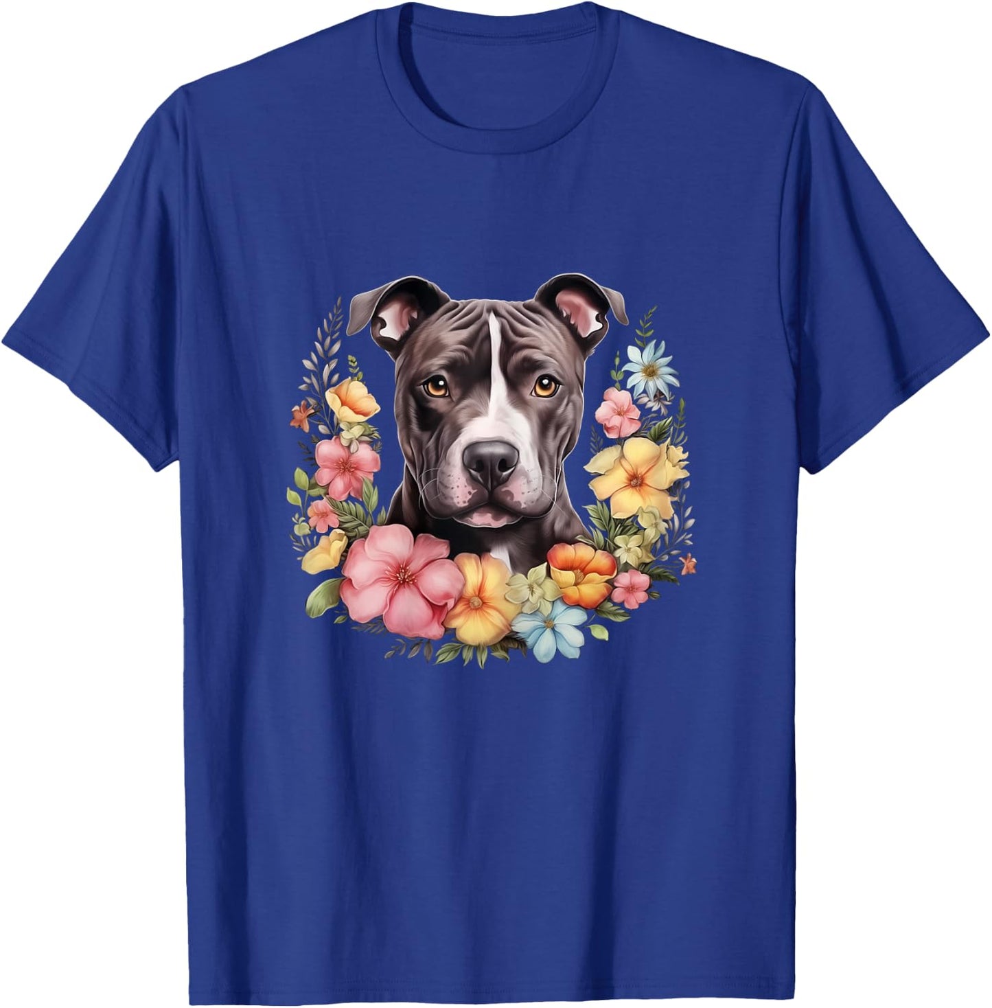 Pitbull Mom Floral Dog Lover Vintage Flowers Cute T-Shirt - T-Shirt | Royal