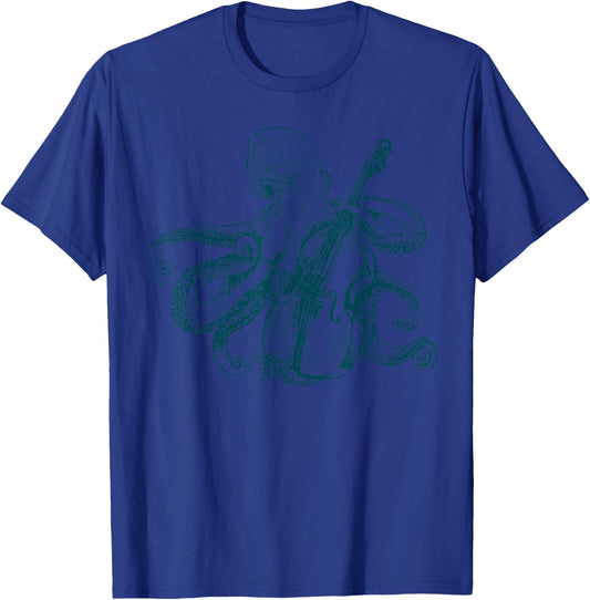 Vintage Octopus Playing Cello Musician Animal Lover Sea T-Shirt - T-Shirt | Royal
