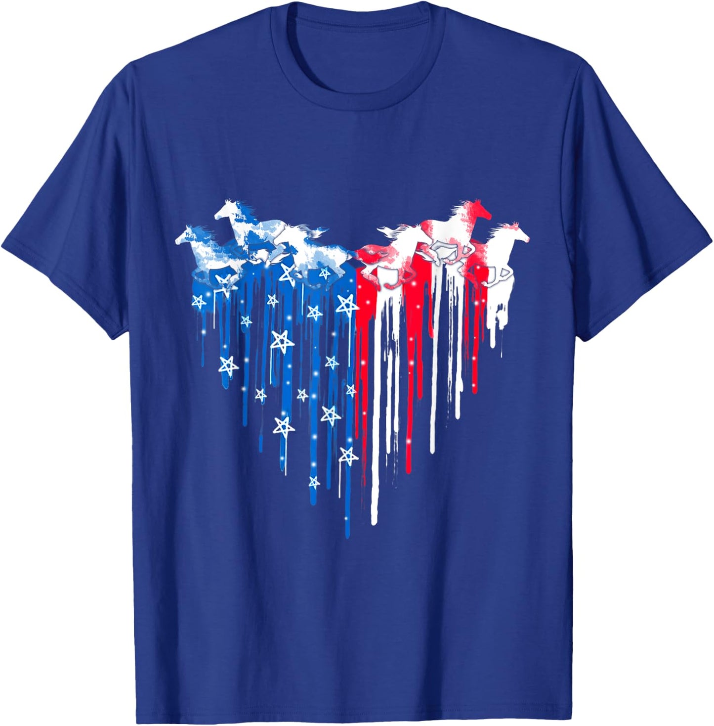 Horse American Flag Heart 4th of July USA Patriotic Pride Women Men T-Shirt - T-Shirt | Royal