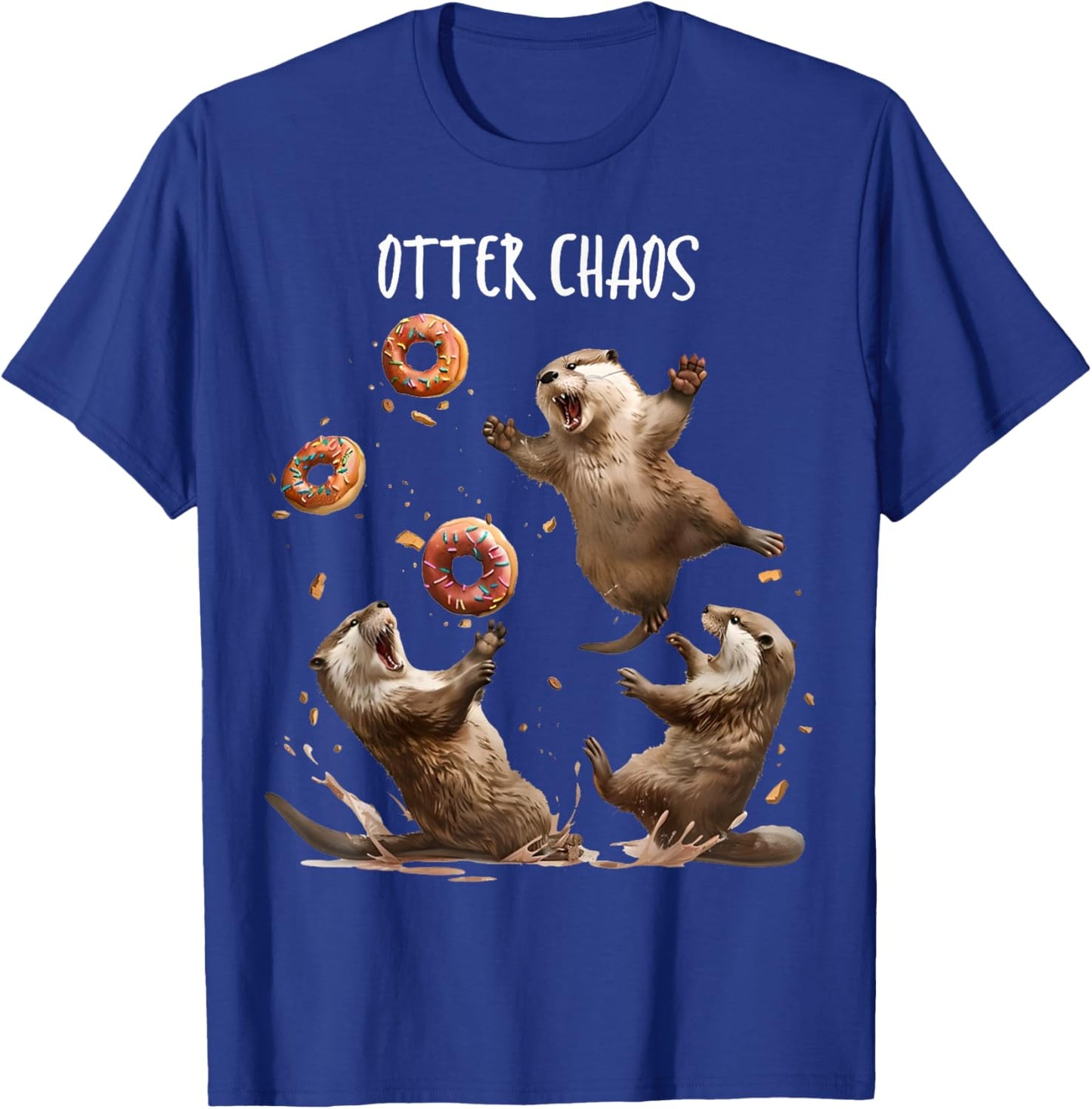 Otter Chaos Funny Bagel Fighting Sea Otters Pun Animal Lover T-Shirt - T-Shirt | Royal
