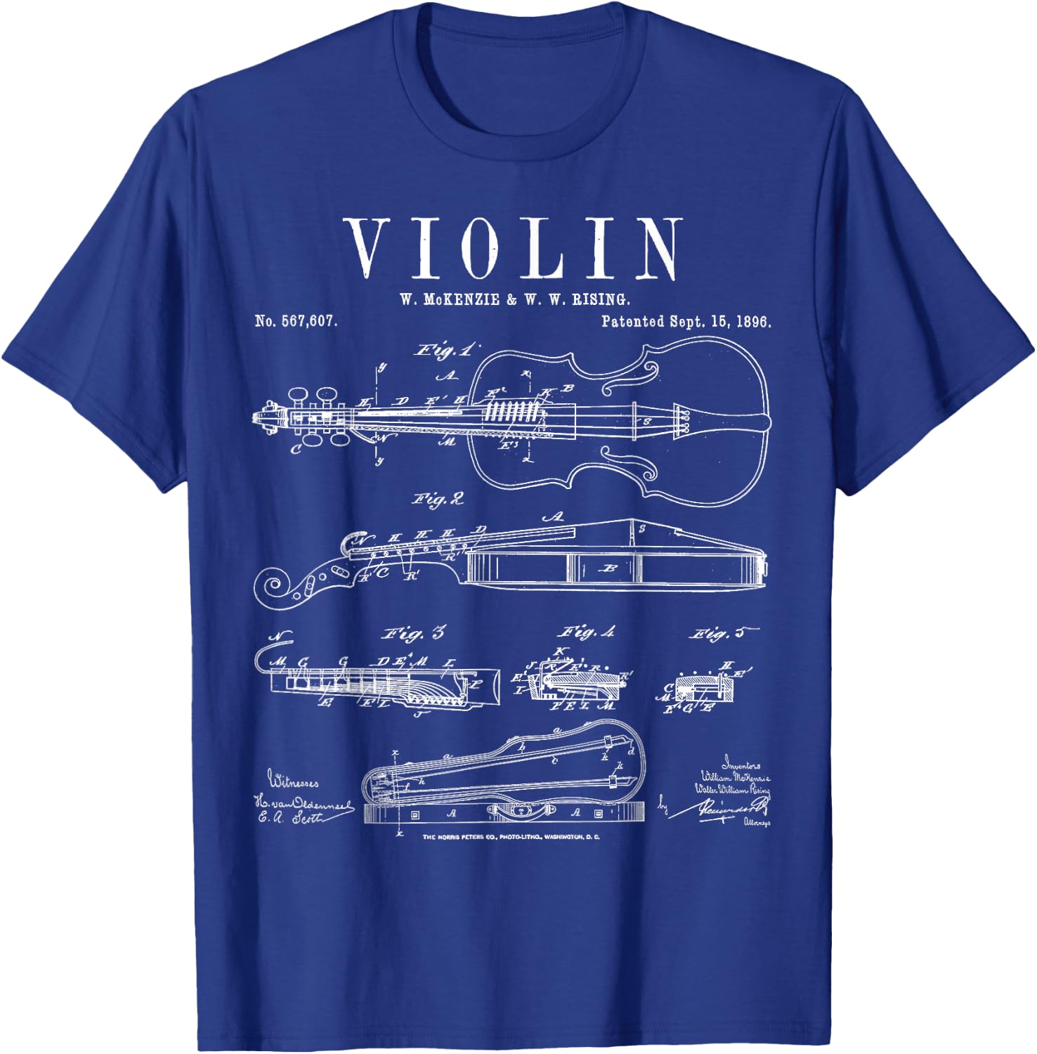 Violin Old Vintage Patent Drawing Print T-Shirt - T-Shirt | Royal