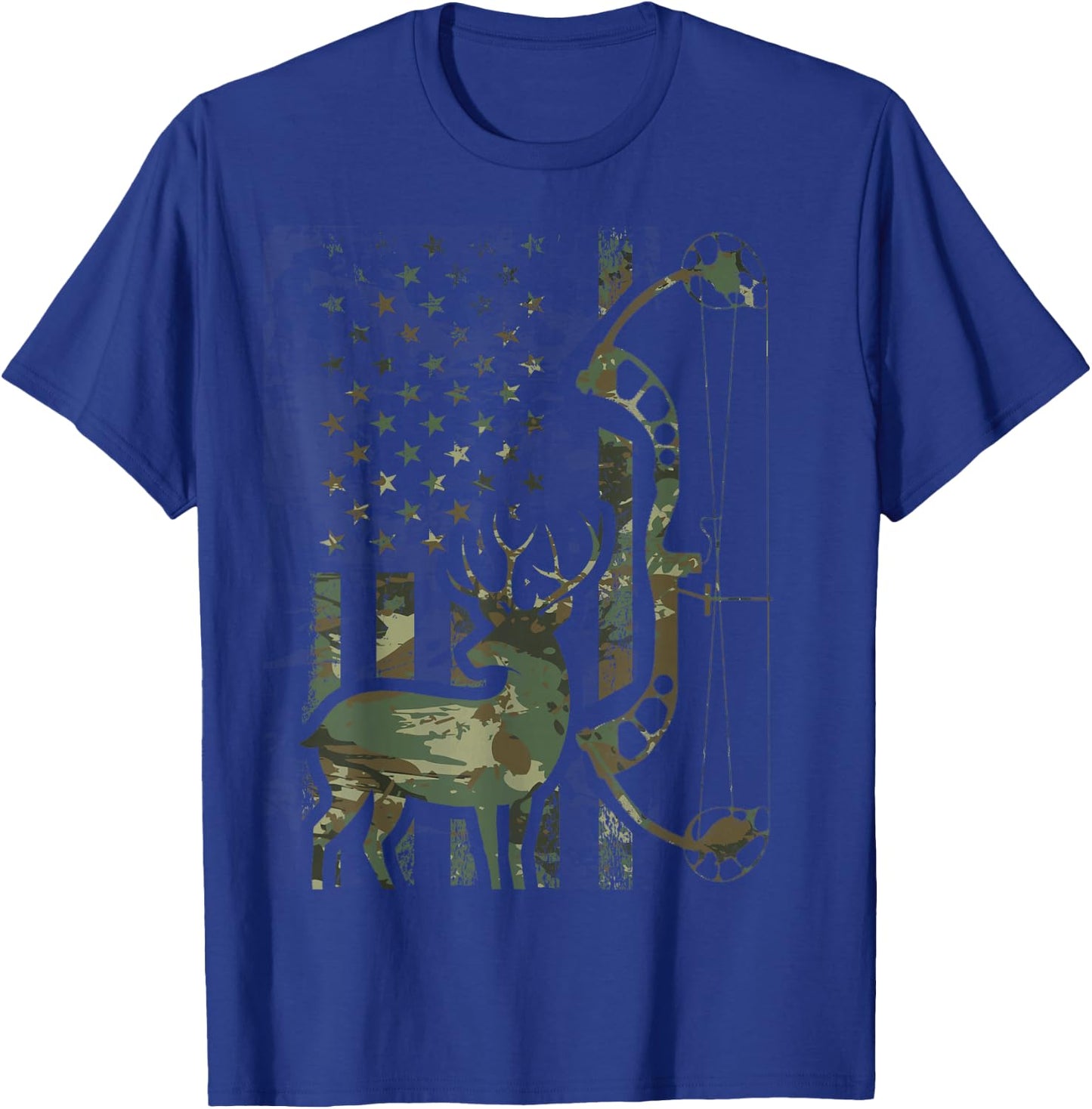 Camo American Flag Buck Hunting Men Recurve Bow Hunter T-Shirt - T-Shirt | Royal