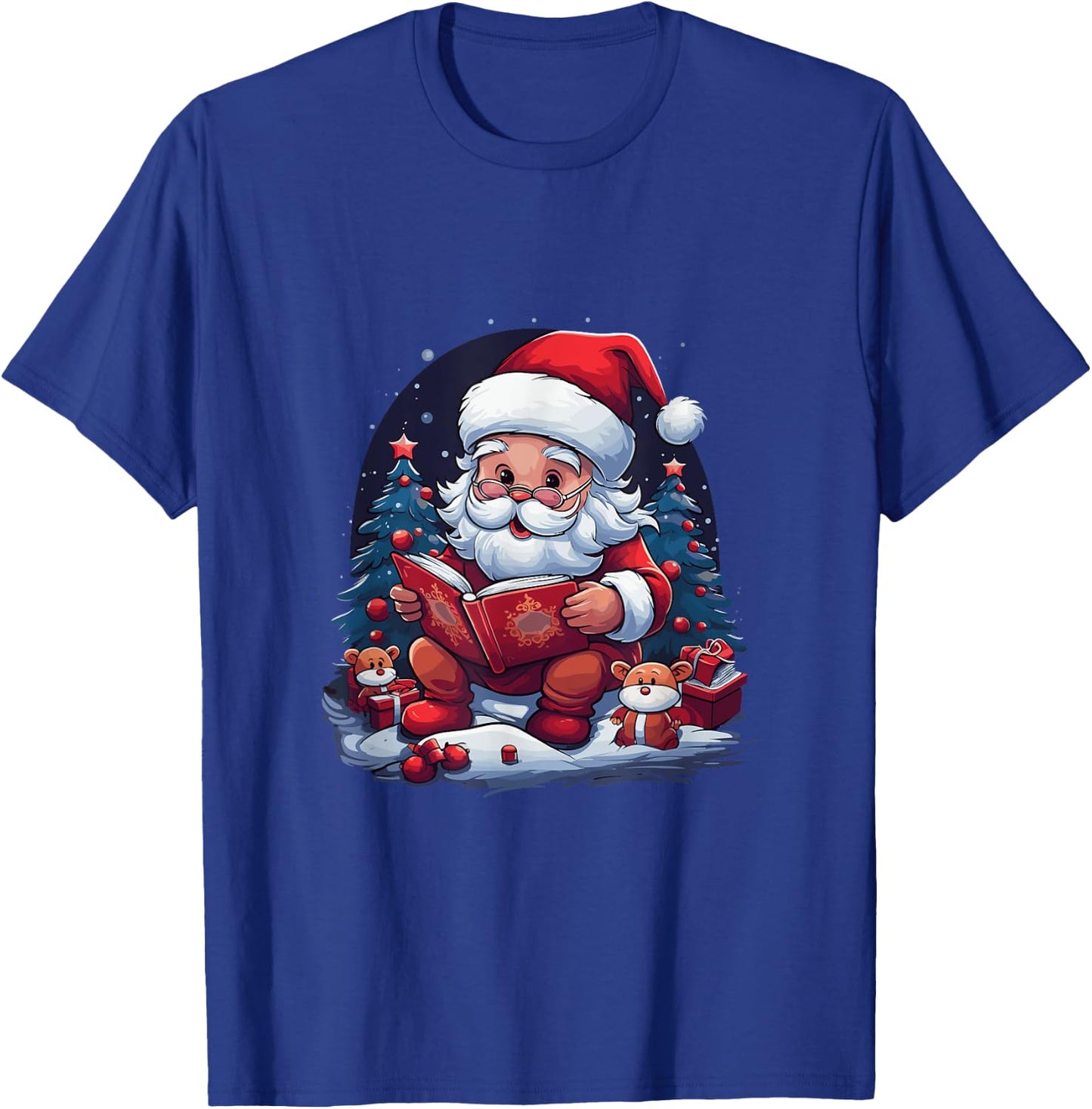 Santa Claus Reading Book Christmas T-Shirt - T-Shirt | Royal