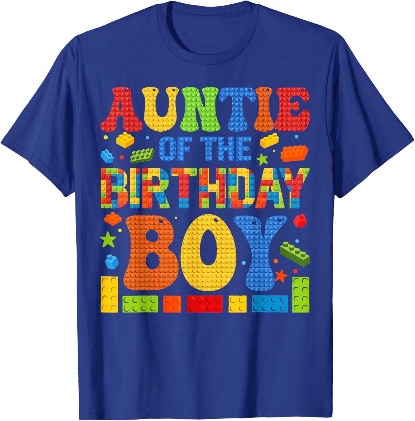 Auntie Of The Birthday Boy Building Block Birthday Party T-Shirt - T-Shirt | Royal
