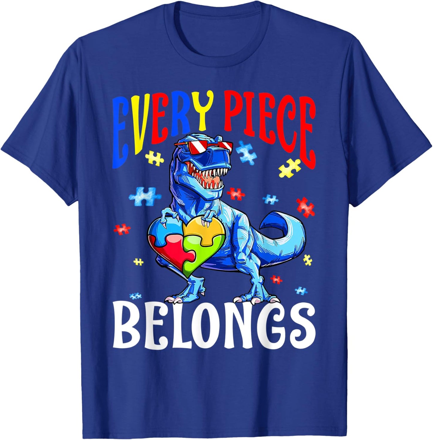 Every Piece Belongs Dinosaur Autism Awareness Puzzle T-Shirt - T-Shirt | Royal
