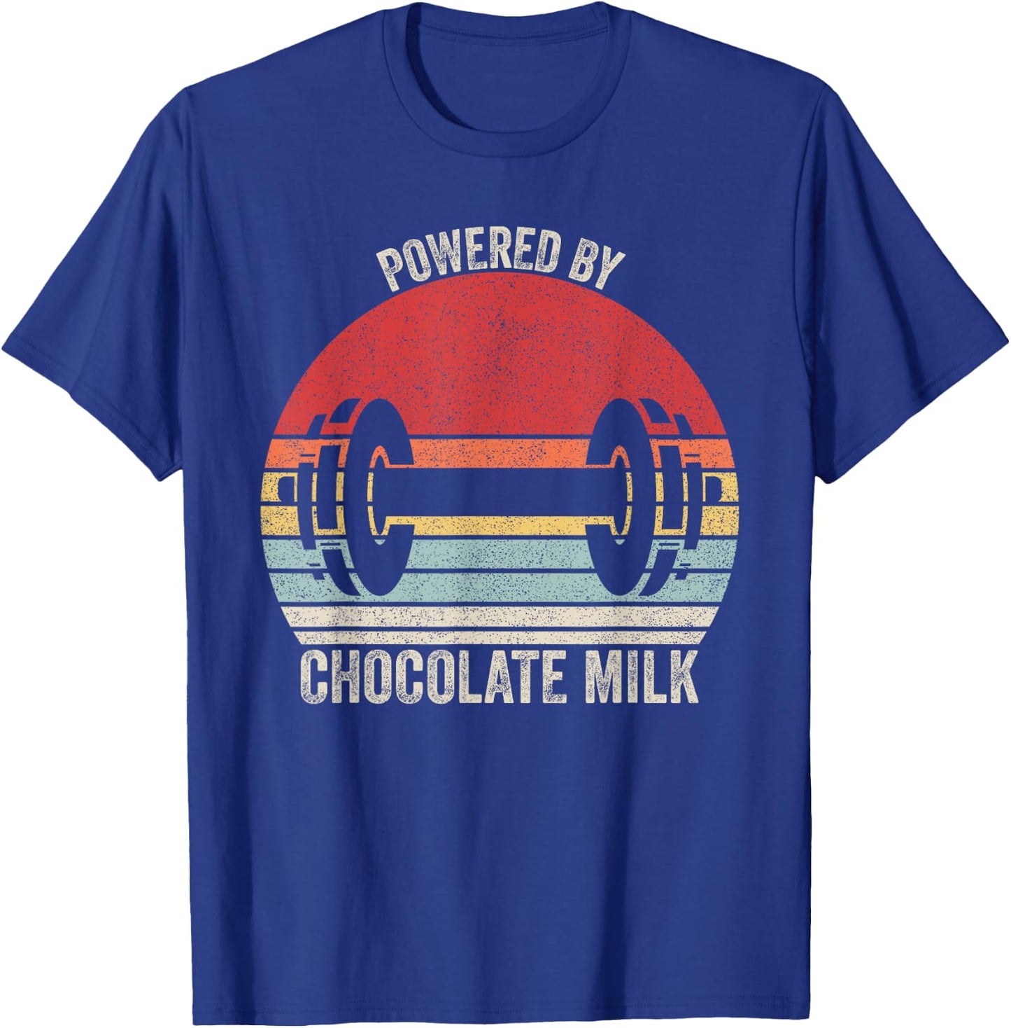 Vintage Retro Powered By Chocolate Milk Shirt Weight Lifting T-Shirt - T-Shirt | Royal