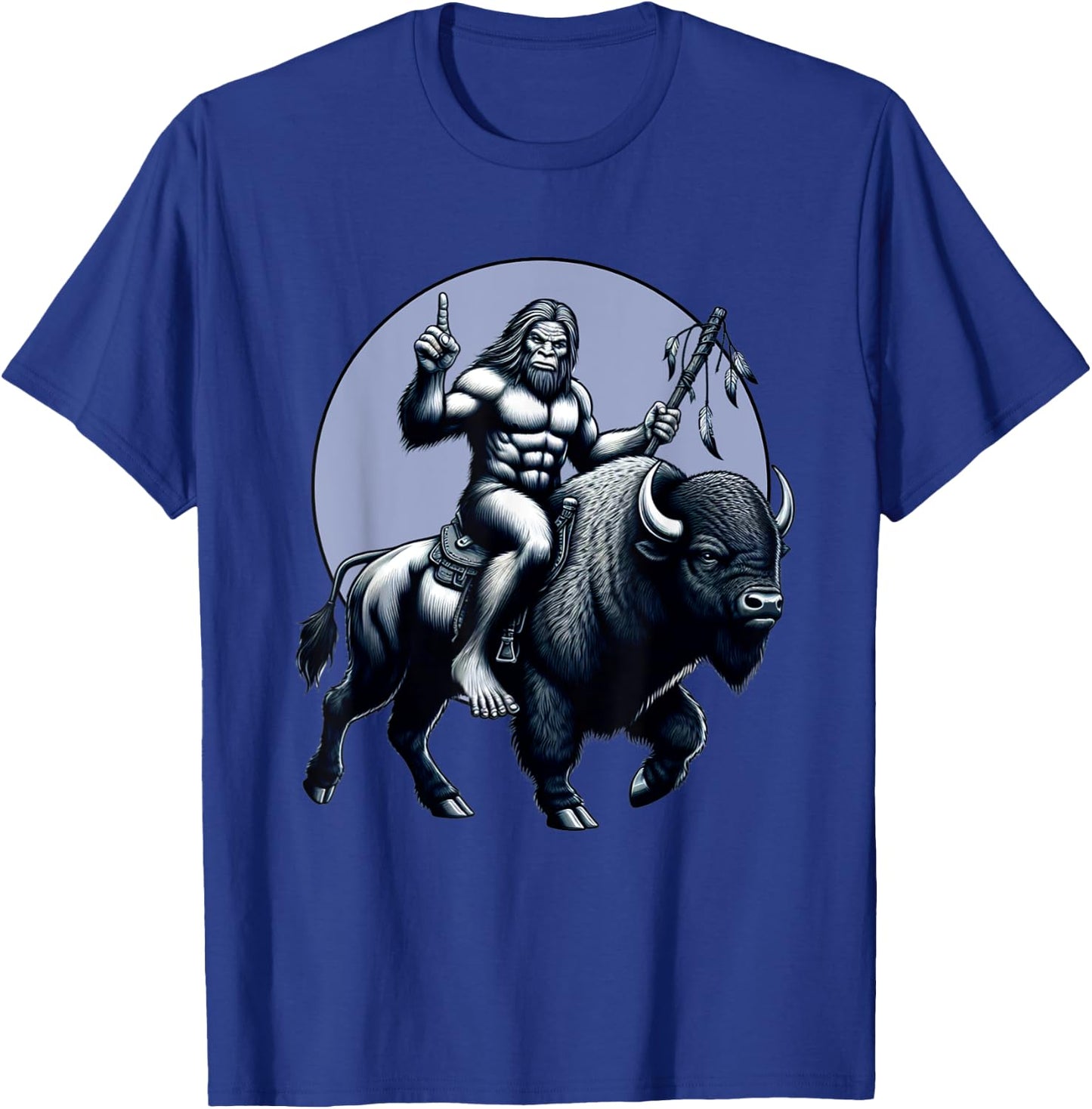 Bigfoot Riding Buffalo With Moon Bigfoot Buffalo Lovers T-Shirt - T-Shirt | Royal
