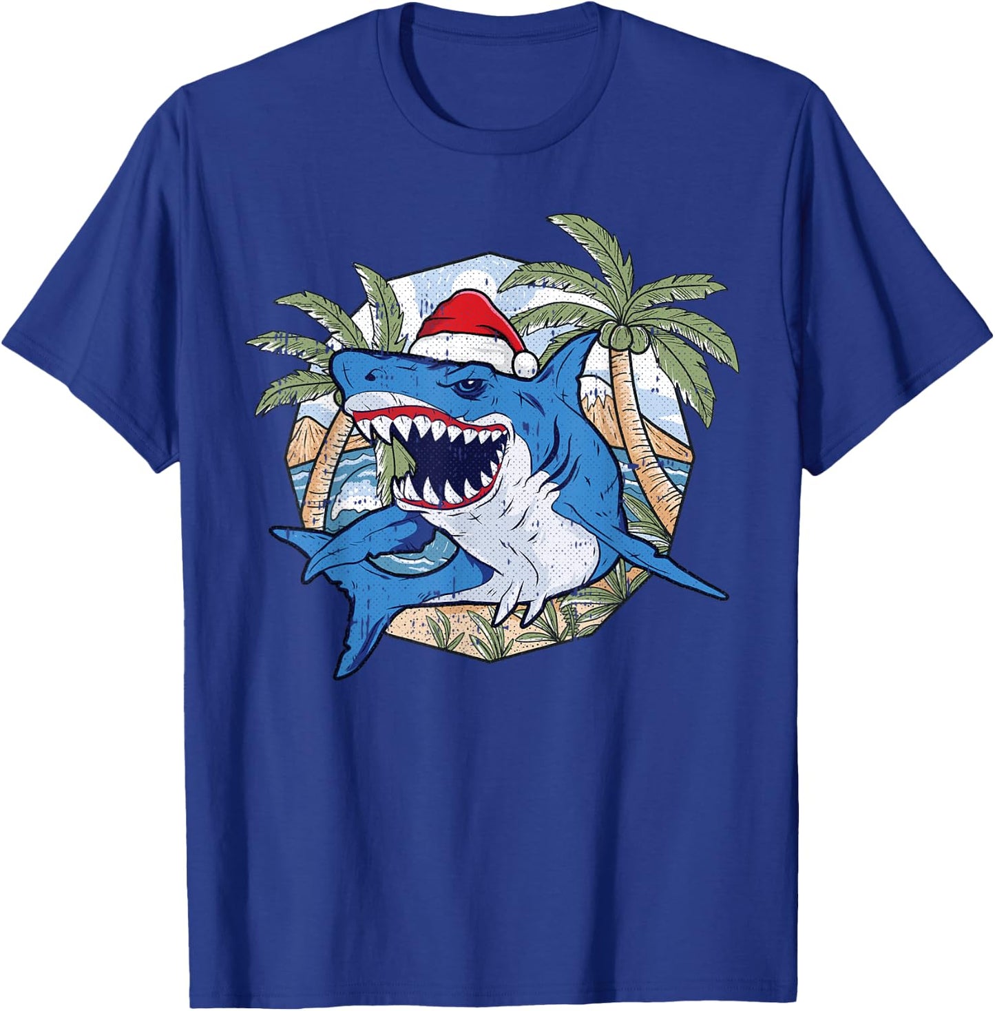 Shark Christmas In July Tropical Beach Summer Vacation Women Kids T-Shirt - T-Shirt | Royal