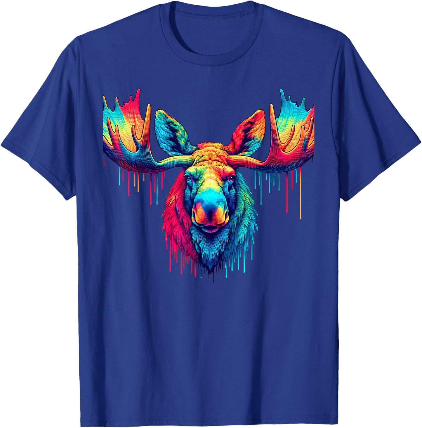 Cool Moose Graphic Spirit Animal Illustration Tie Dye Art T-Shirt - T-Shirt | Royal