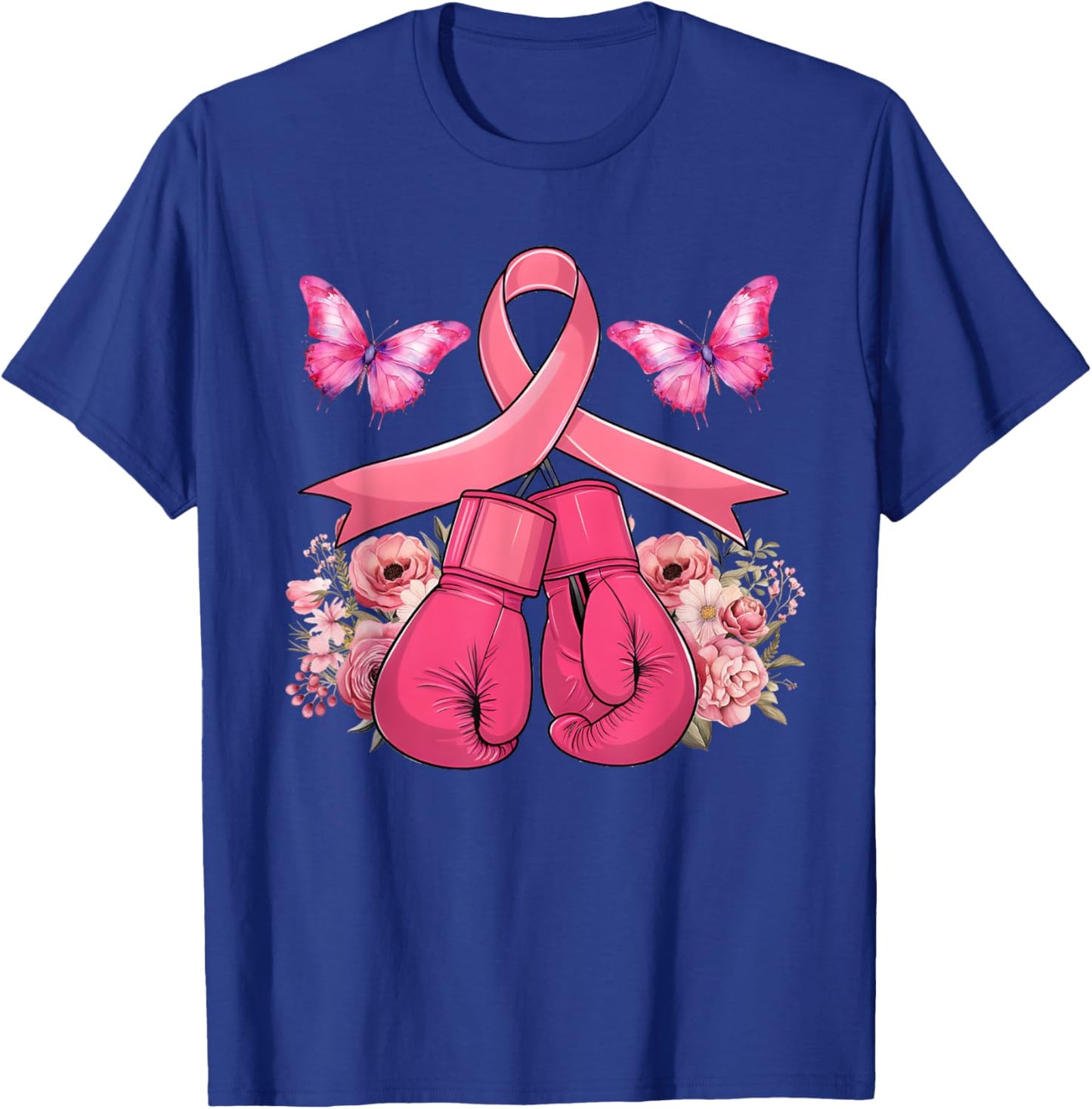 Breast Cancer Awareness Boxing Gloves Butterfly Pink Ribbon T-Shirt - T-Shirt | Royal