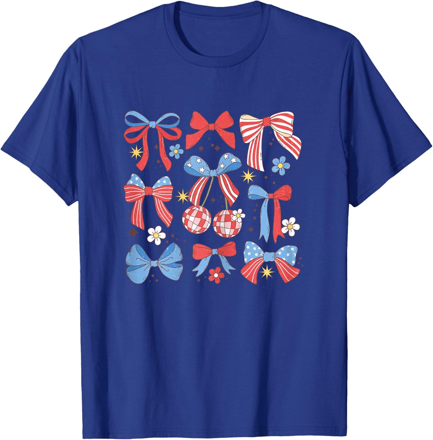 Coquette Red White & Blue Patriotic Bows Retro July 4th T-Shirt - T-Shirt | Royal