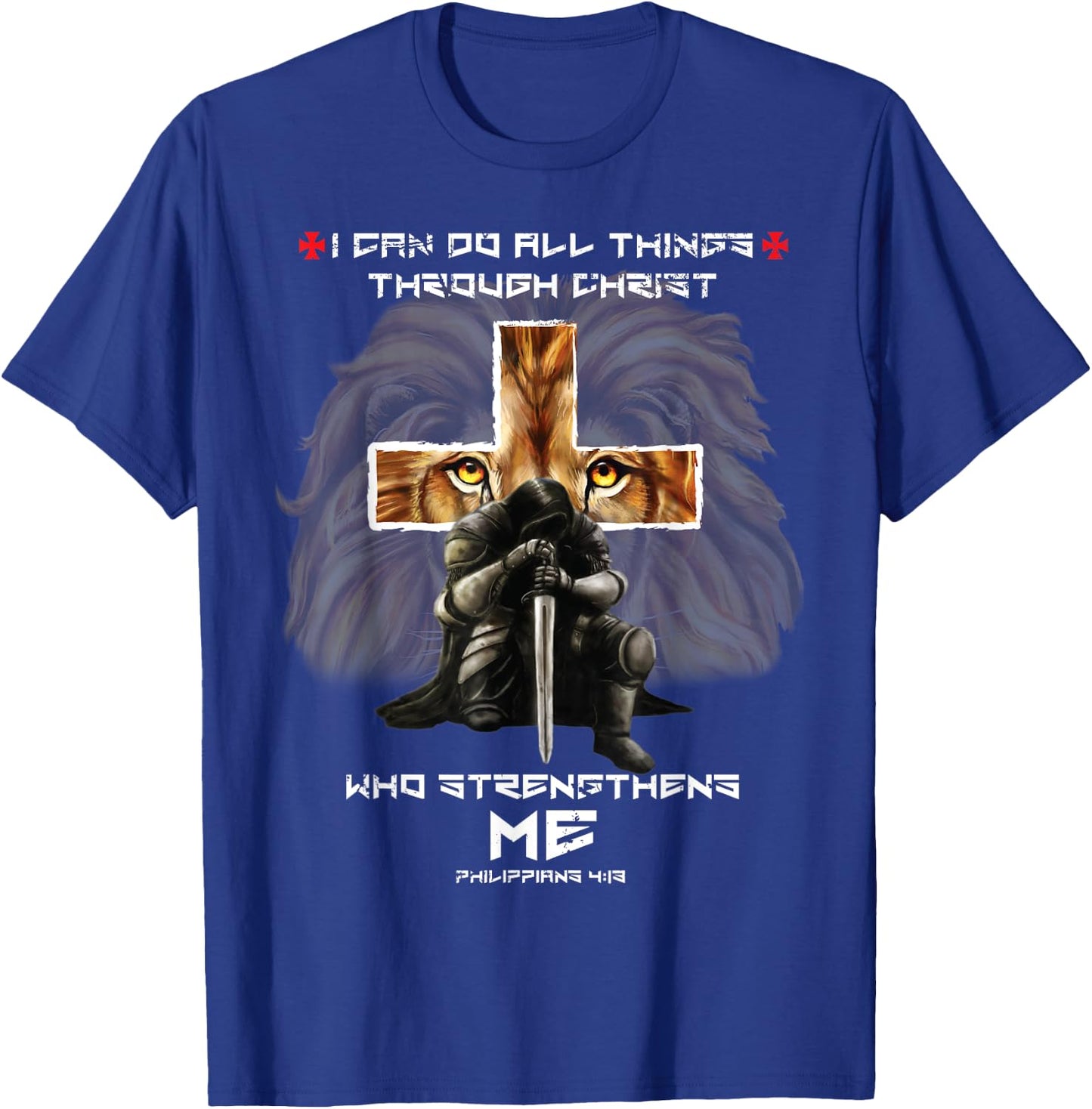 Religious Gifts Dad Lion Cross Christian Fathers Day T-Shirt - T-Shirt | Royal