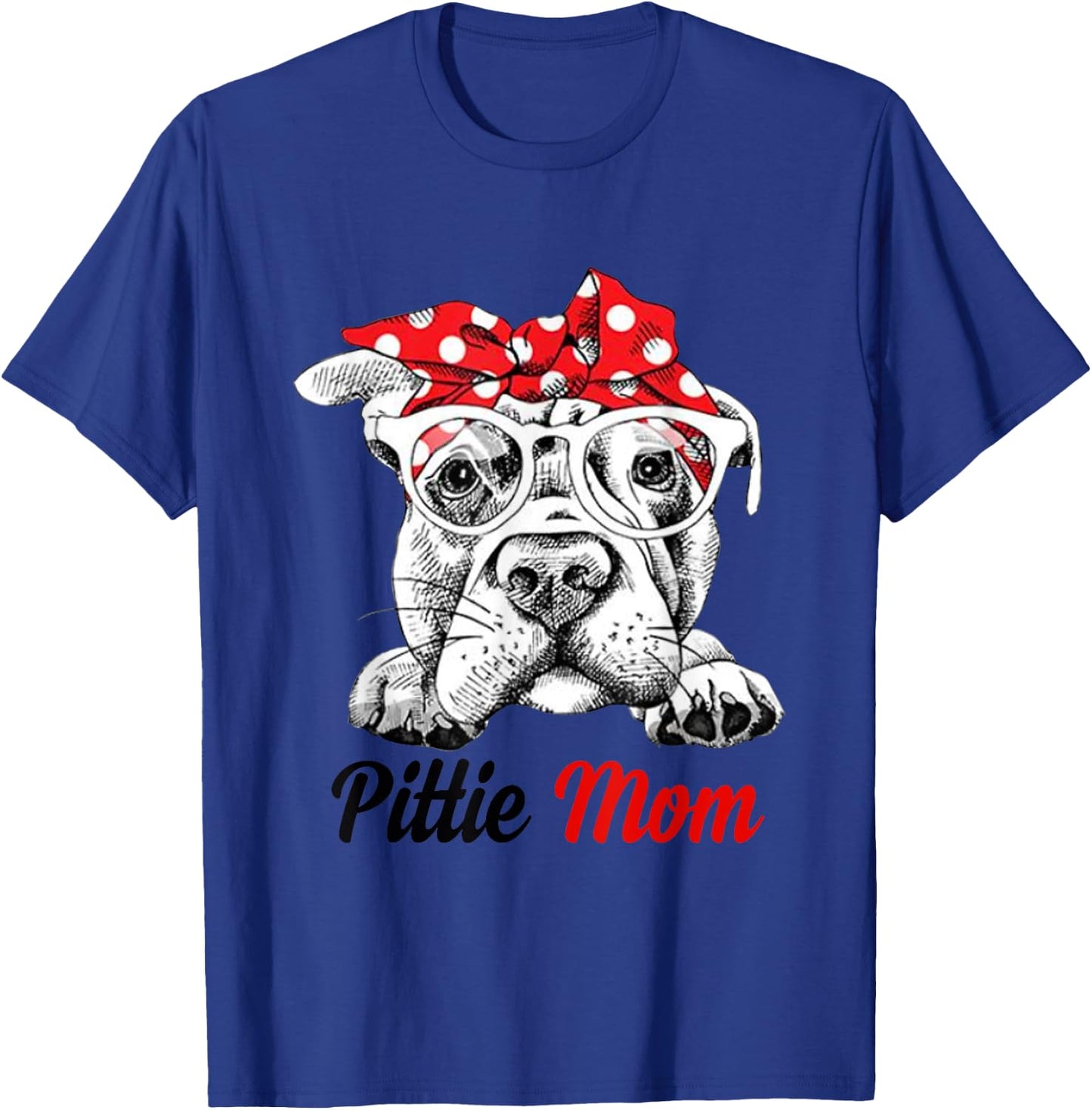Pittie Mom With Red Bandana Headband Dog Mom Mothers Day T-Shirt - T-Shirt | Royal