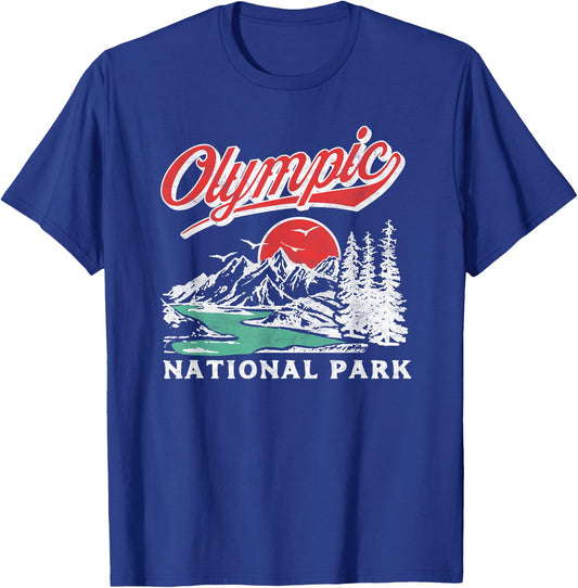 Olympic National Park Retro 80s Mountains Graphic T-Shirt - T-Shirt | Royal