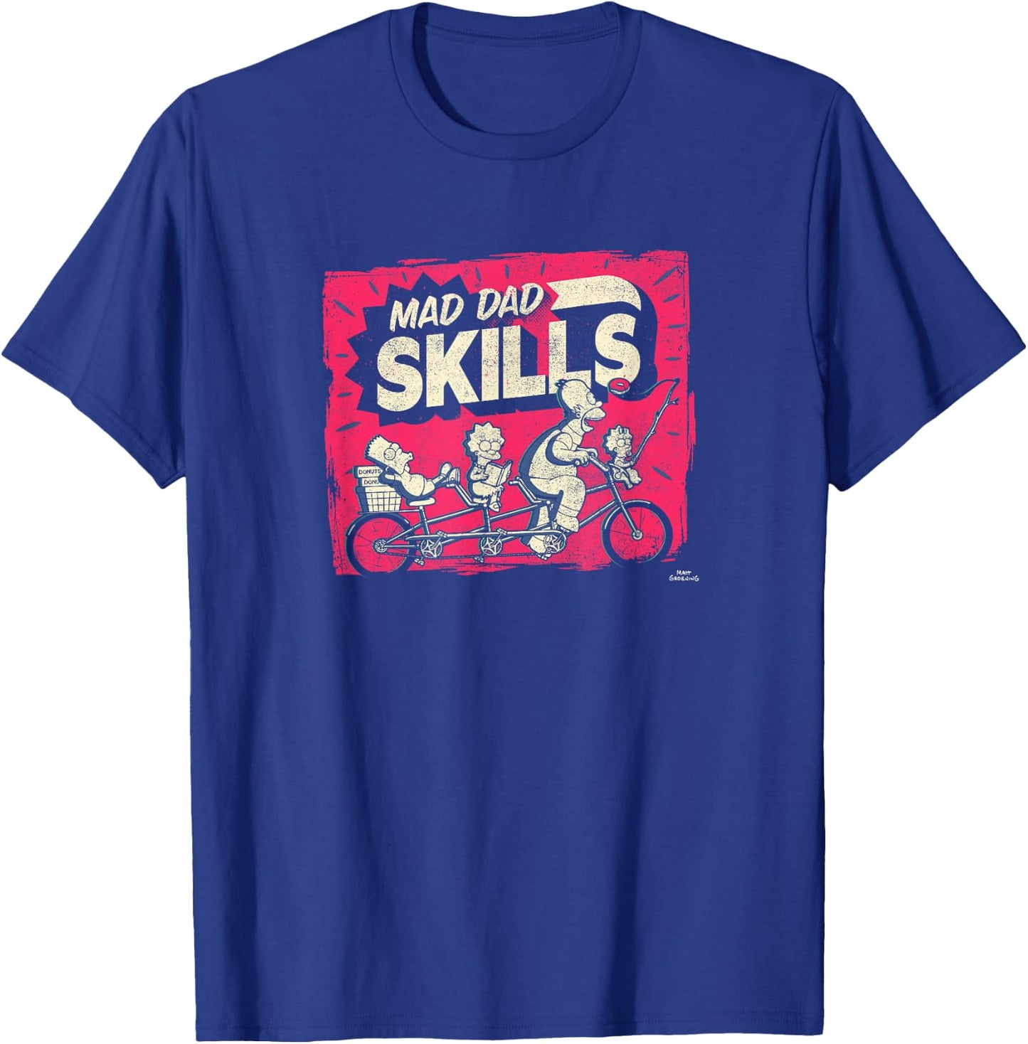 The Simpsons Mad Dad Skills Family Tandem Bike Ride T-Shirt - T-Shirt | Royal