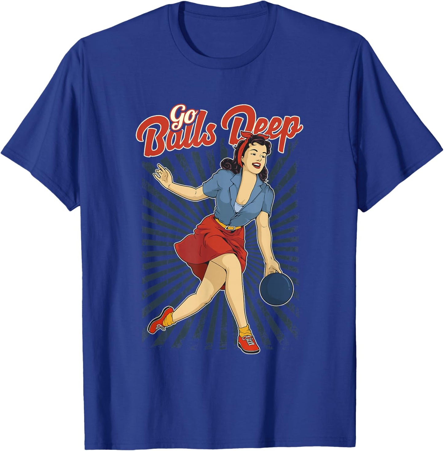 Funny Retro Ten Pin Bowling Go Balls Deep Pun Joke T-Shirt - T-Shirt | Royal