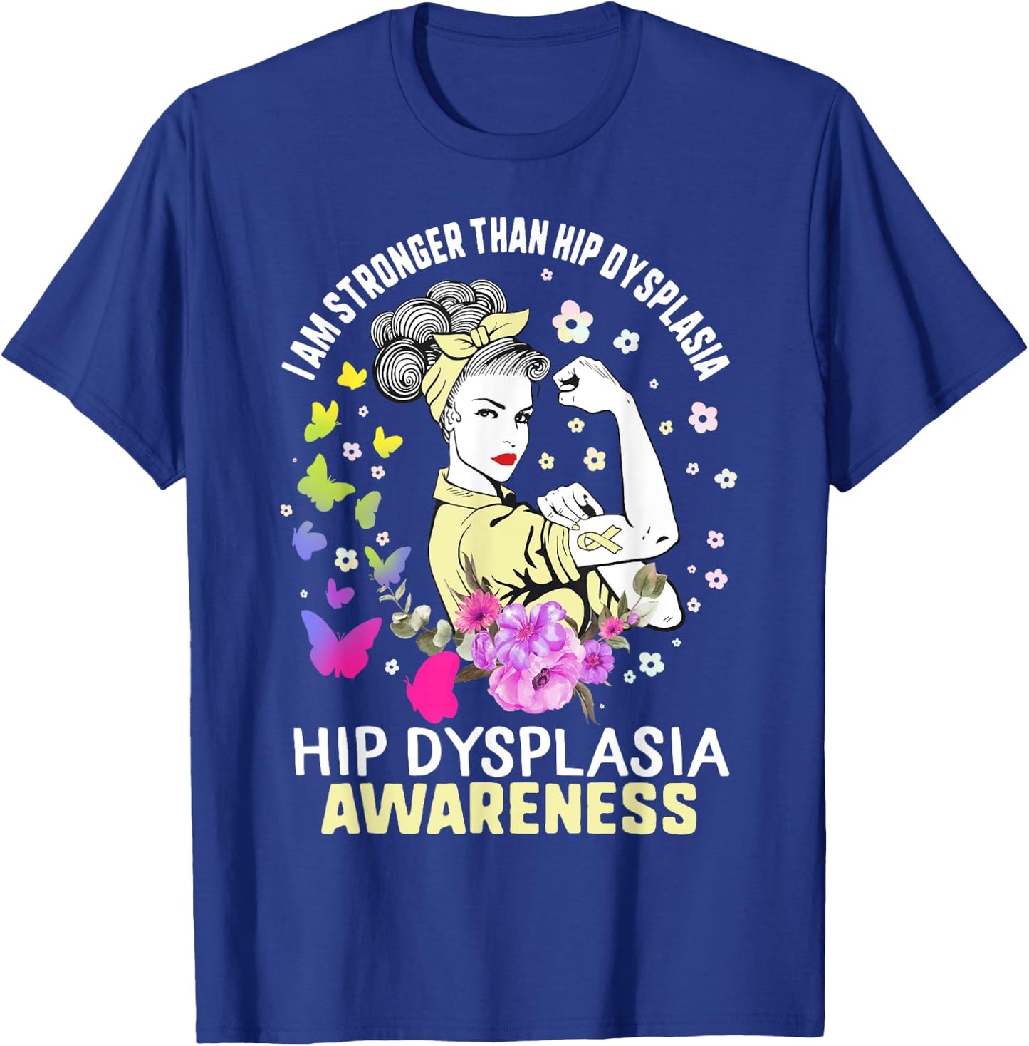 Stronger Than Hip Dysplasia Awareness Cream Ribbon Woman T-Shirt - T-Shirt | Royal