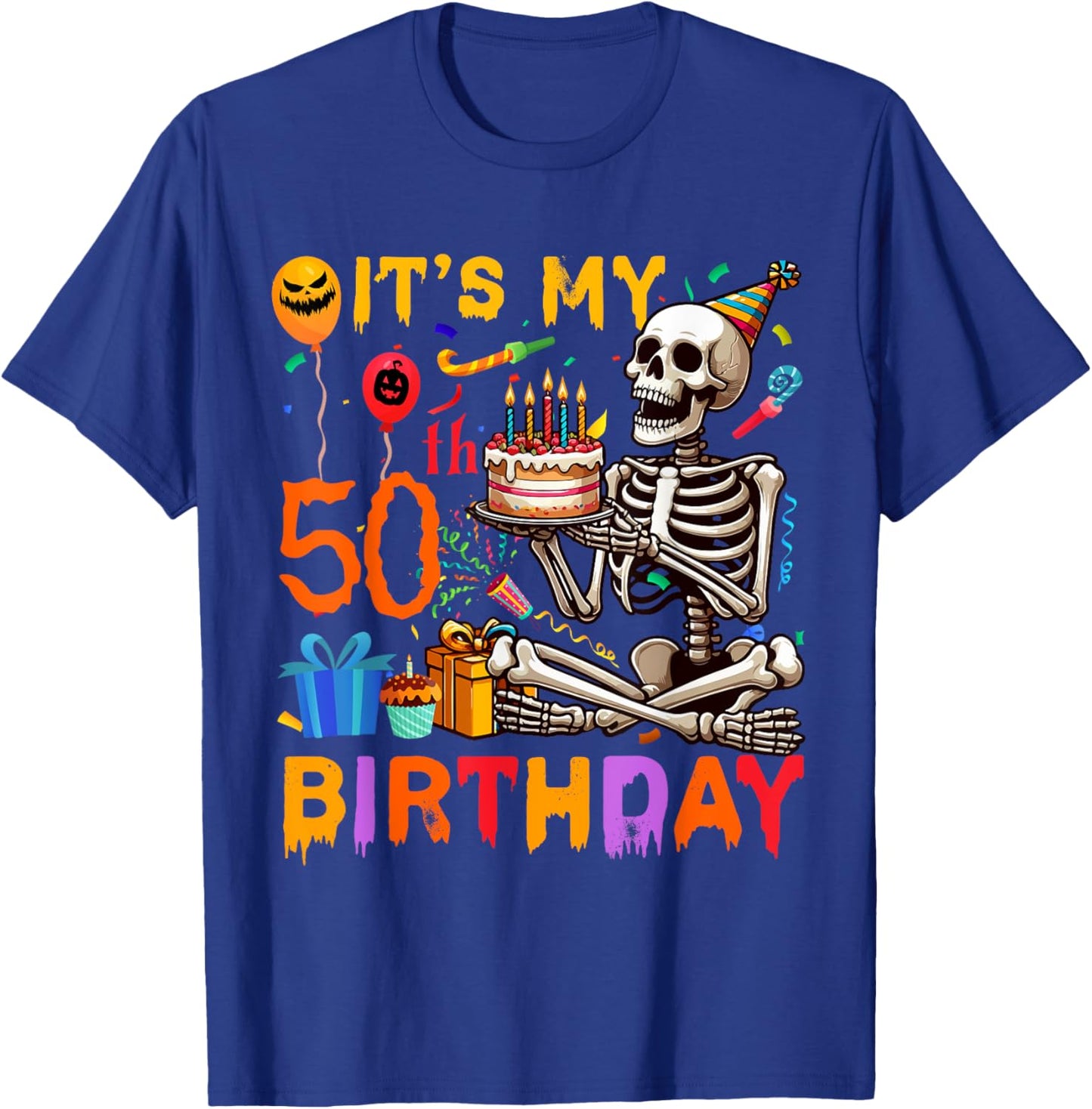 It's My 50th Birthday Halloween Skeleton Matching Party T-Shirt - T-Shirt | Royal