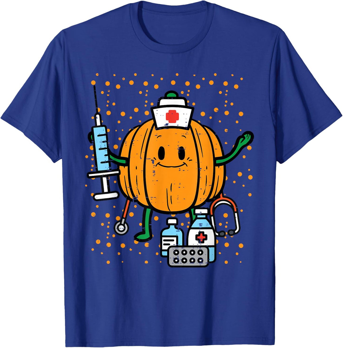 Halloween Nurse Pumpkin Nursing Scrub Top Costume Women Men T-Shirt - T-Shirt | Royal