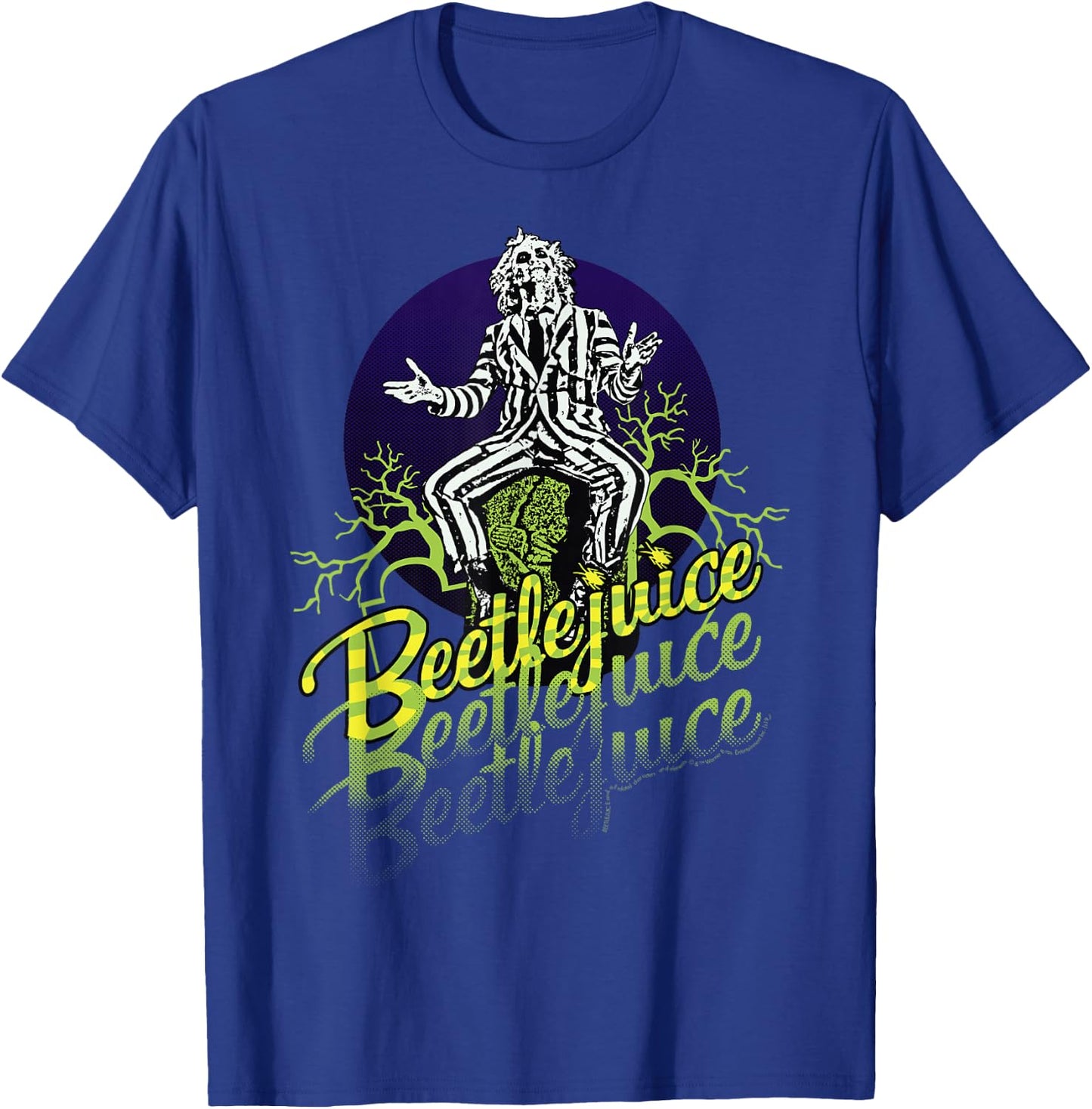 Beetlejuice Three Times Text Portrait T-Shirt - T-Shirt | Royal