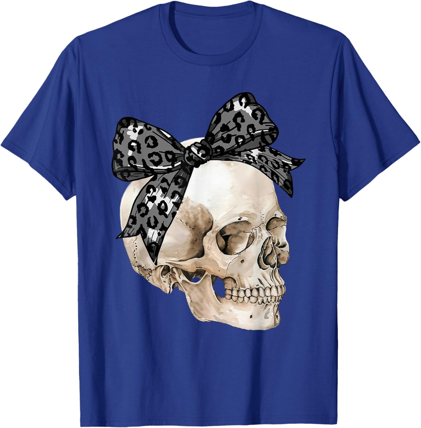 Coquette Bow Spooky Season Skeleton Skull Horror Halloween T-Shirt - T-Shirt | Royal