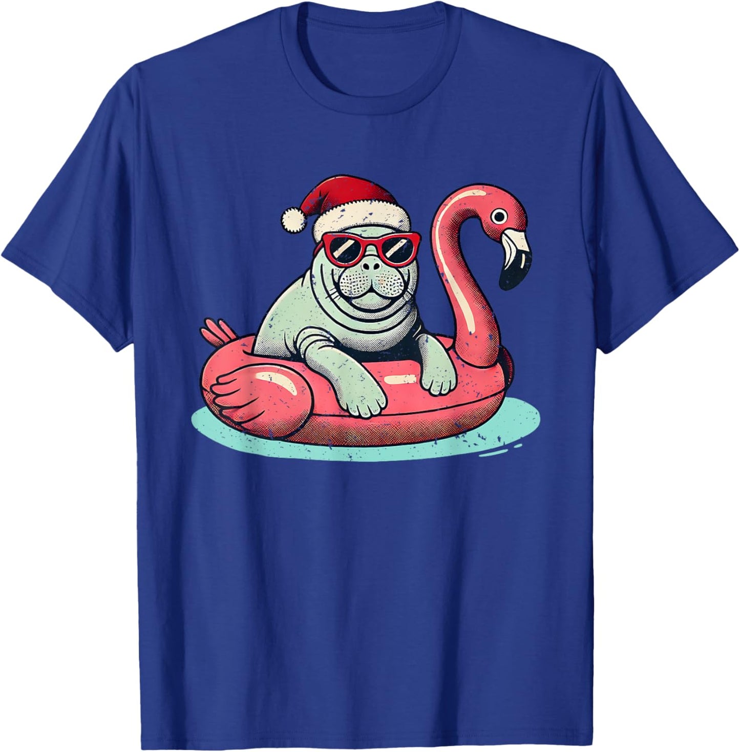 Funny Christmas in July Manatee Santa Flamingo Floatie T-Shirt - T-Shirt | Royal