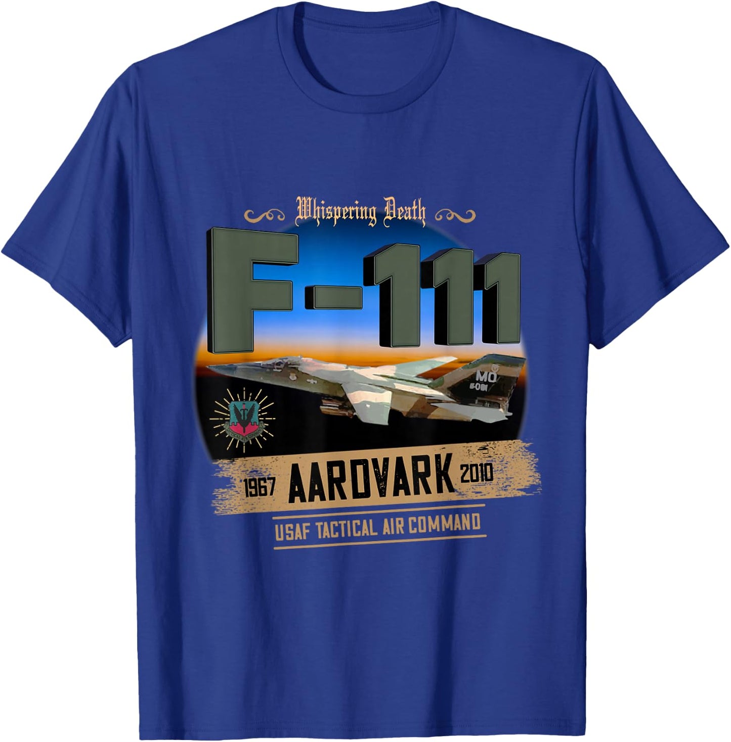 TSH Designs F-111 Aardvark Adult Black Cotton 100% Short Sleeve Classic Fit T-Shirt - T-Shirt | Royal