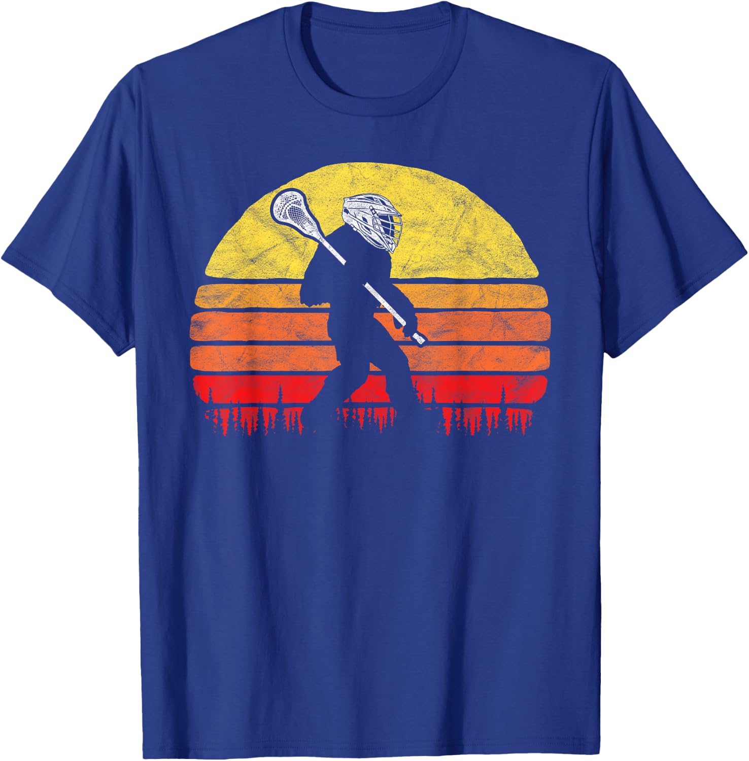 Funny Sasquatch Lax Bigfoot Lacrosse Vintage 80s Sunset T-Shirt - T-Shirt | Royal