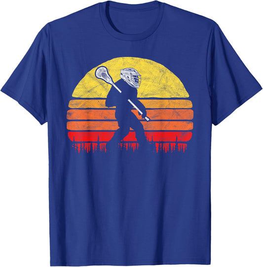 Funny Sasquatch Lax Bigfoot Lacrosse Vintage 80s Sunset T-Shirt - T-Shirt | Royal