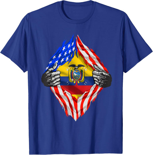Ecuador Shirt USA American Ecuadorian Flag Roots Heritage T-Shirt - T-Shirt | Royal