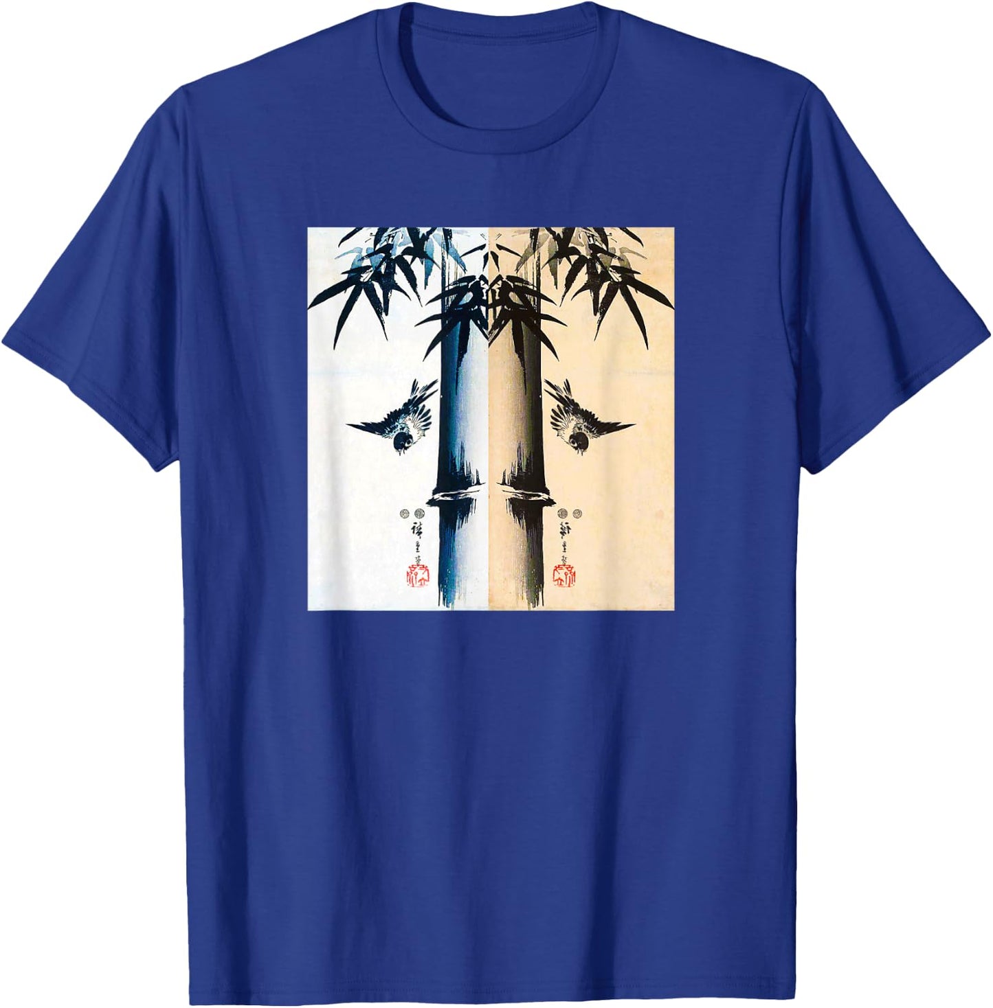 Japanese Bird and Bamboo Ancient Japanese Art Design T-Shirt - T-Shirt | Royal
