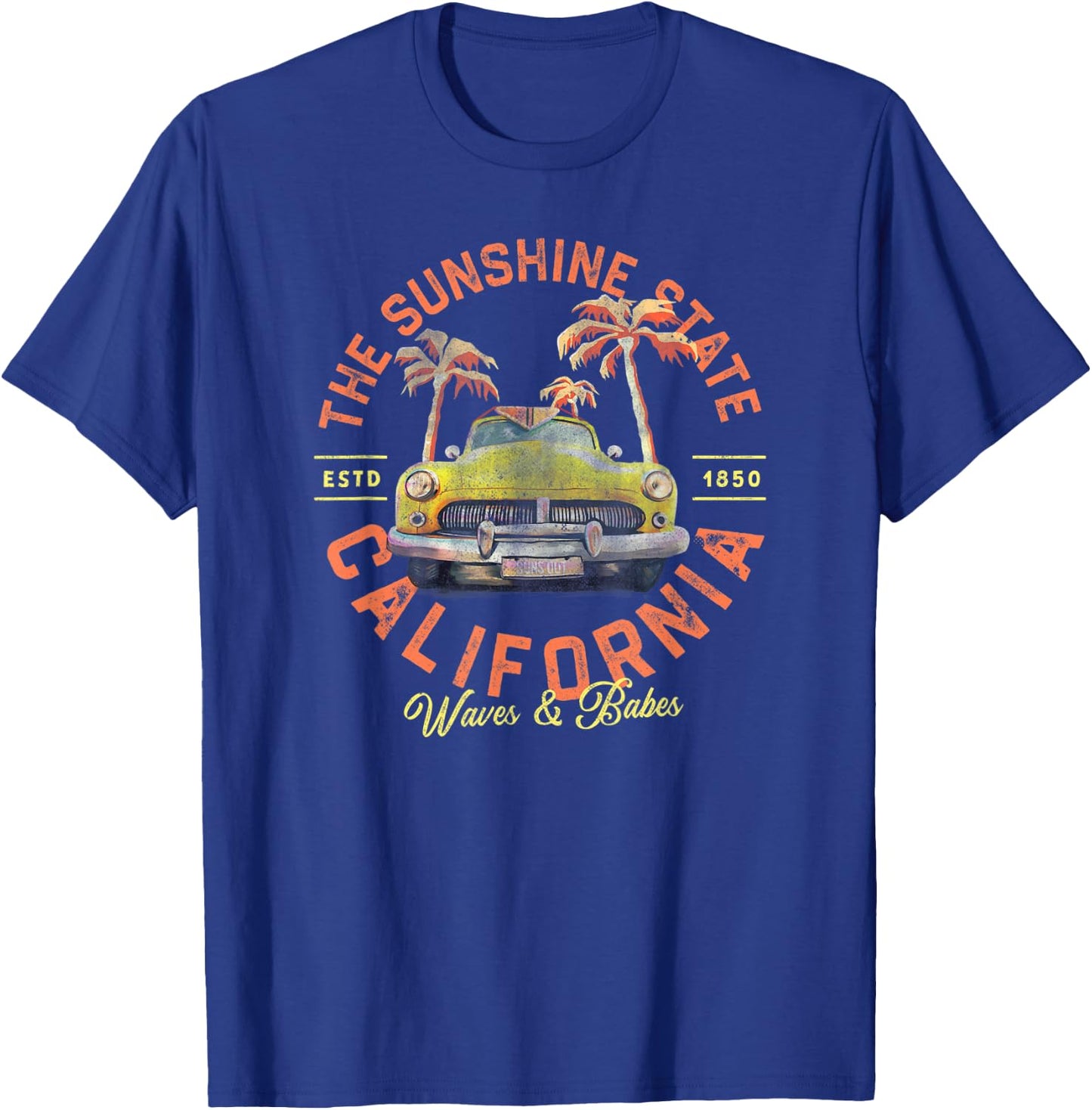 California, The Sunshine State: Waves & Babes Vintage Surf Men Women Kids T-Shirt - T-Shirt | Royal